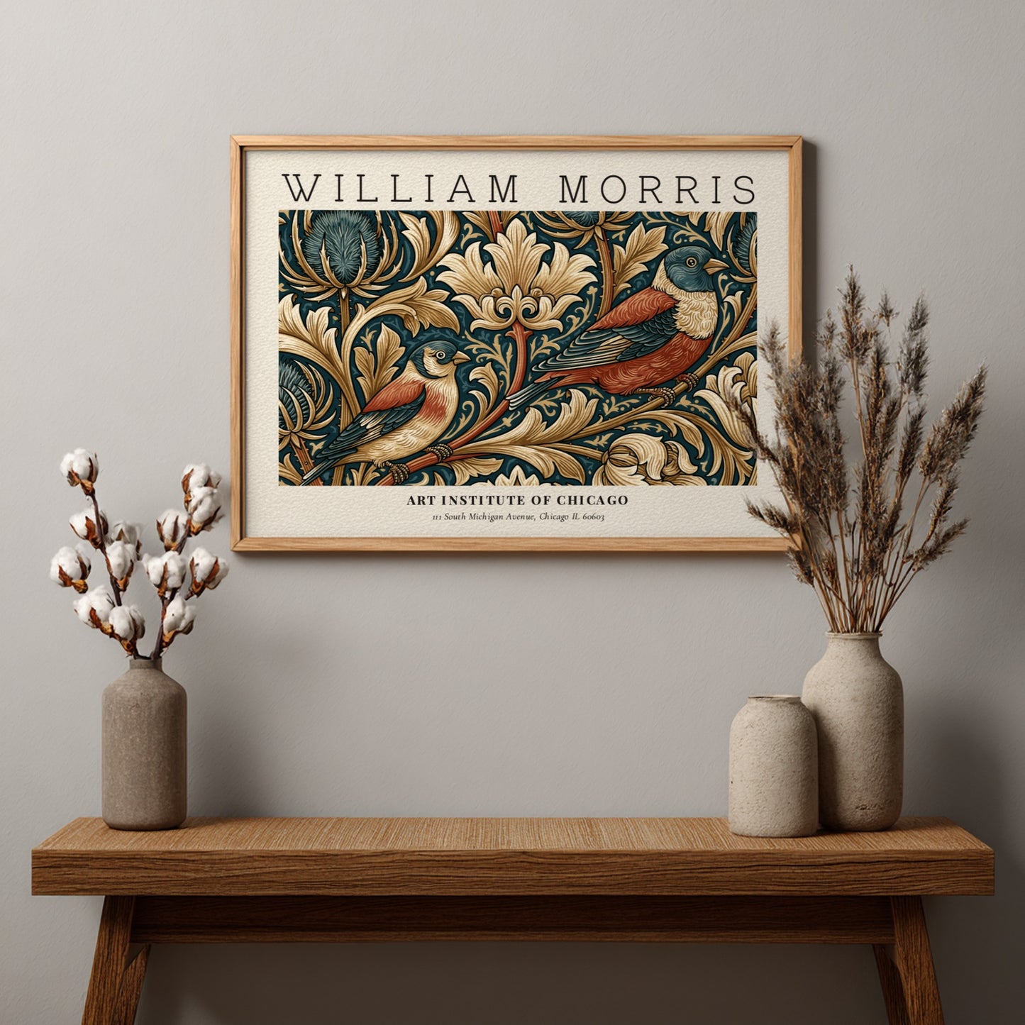 William Morris wall art print featuring birds and foliage in rich colors