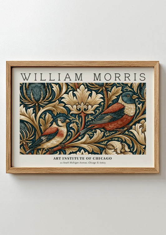William Morris wall art print featuring birds and foliage in rich colors