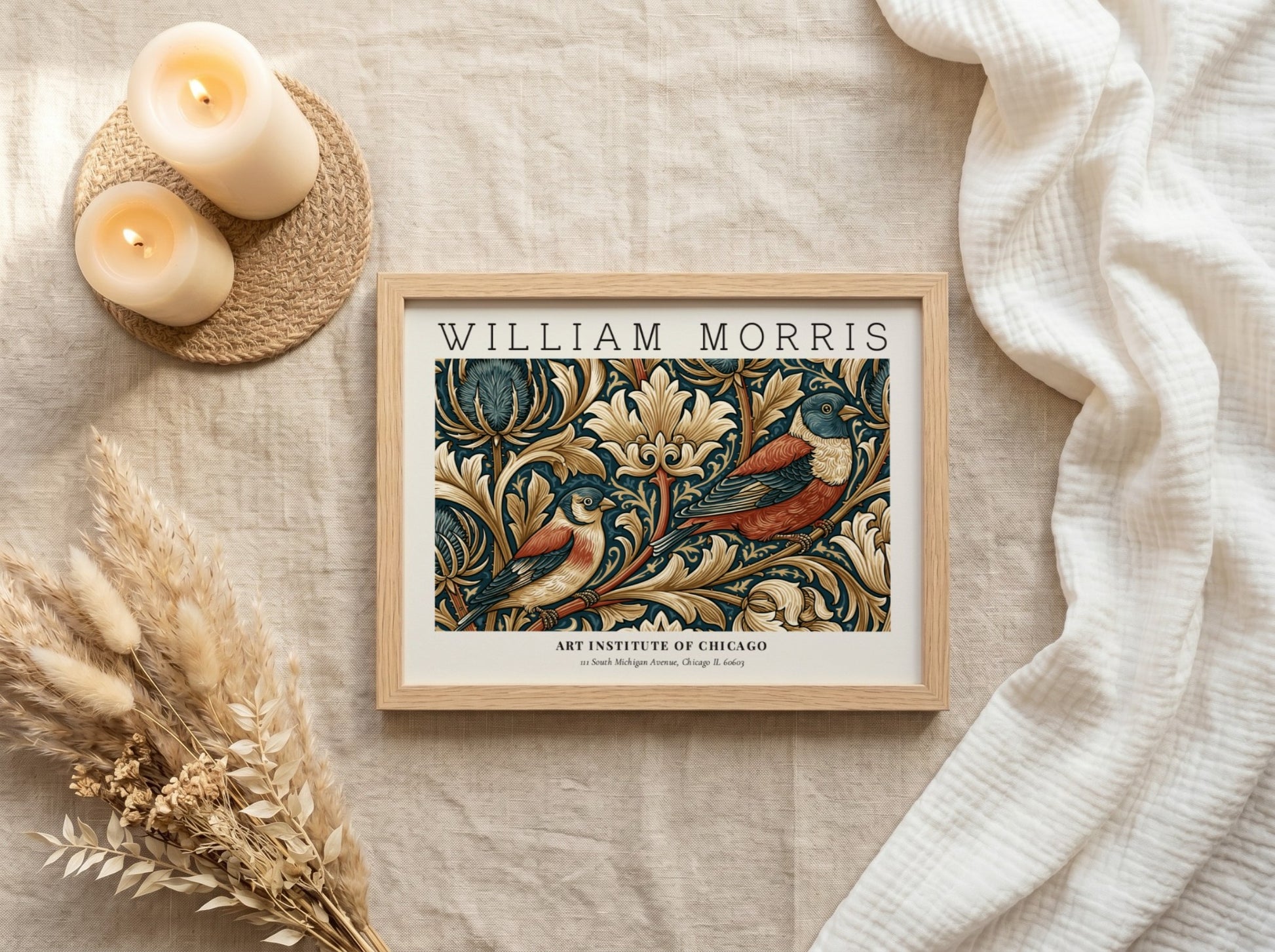 William Morris wall art print featuring birds and foliage in rich colors