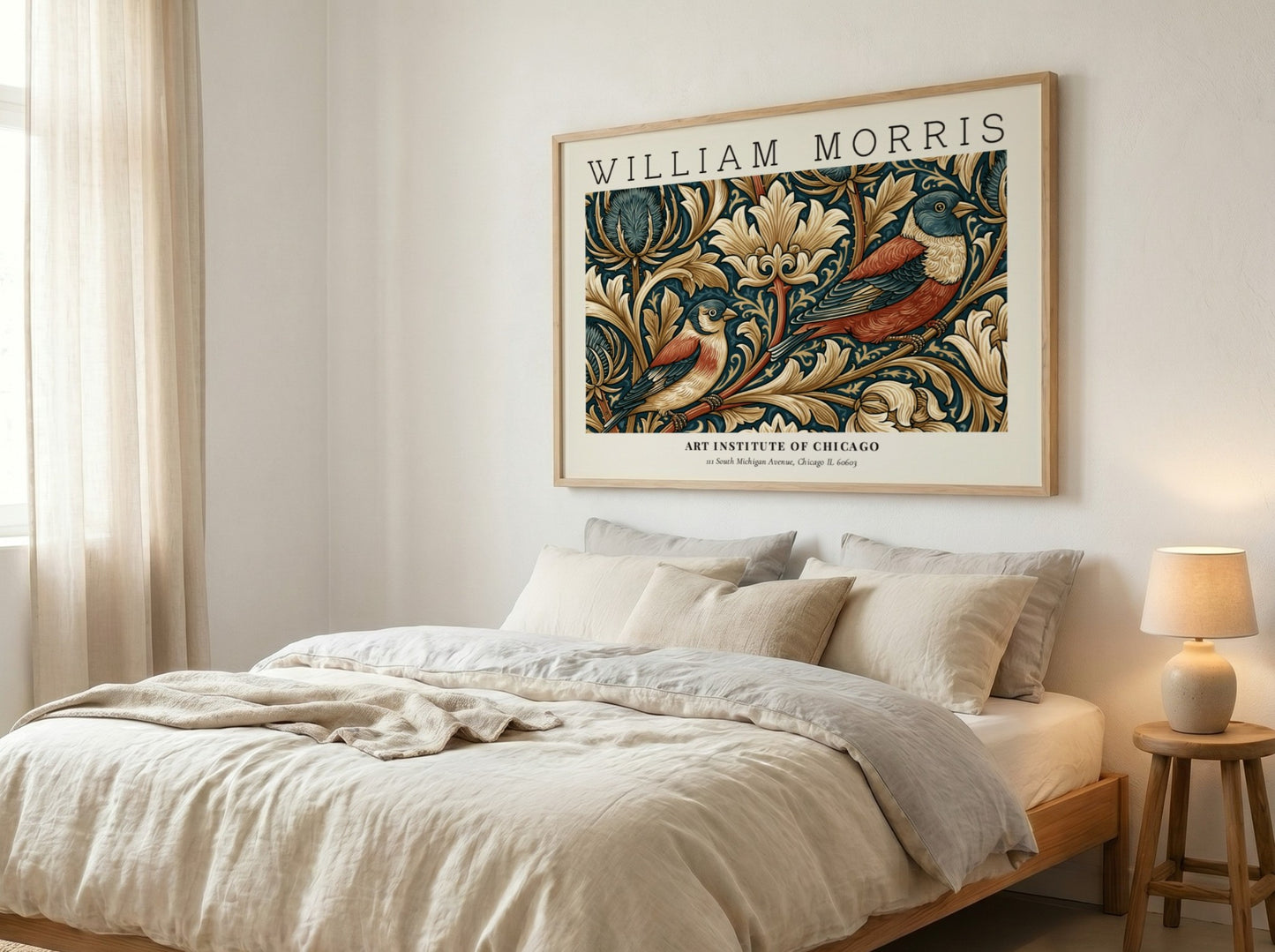 William Morris wall art print featuring birds and foliage in rich colors
