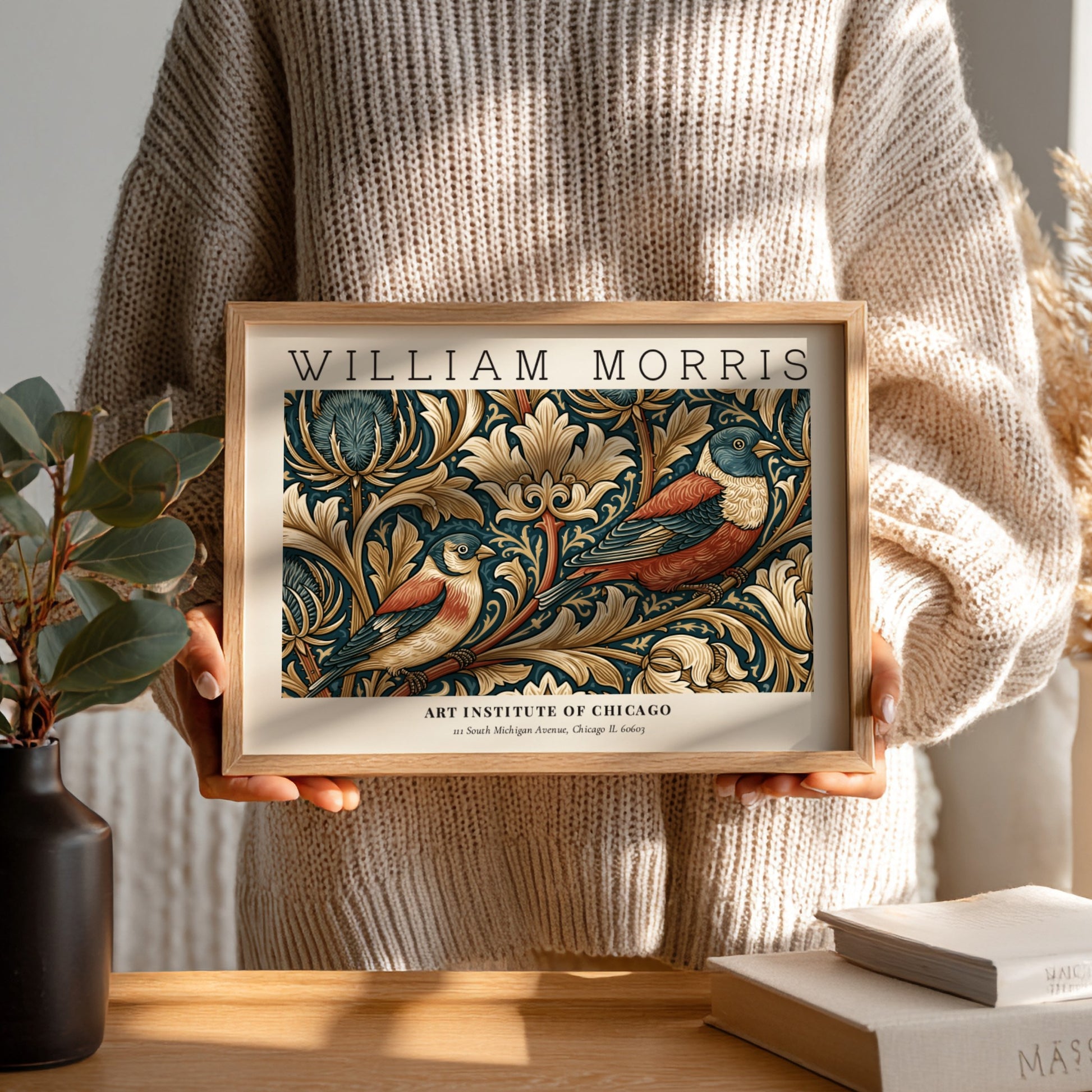 William Morris wall art print featuring birds and foliage in rich colors