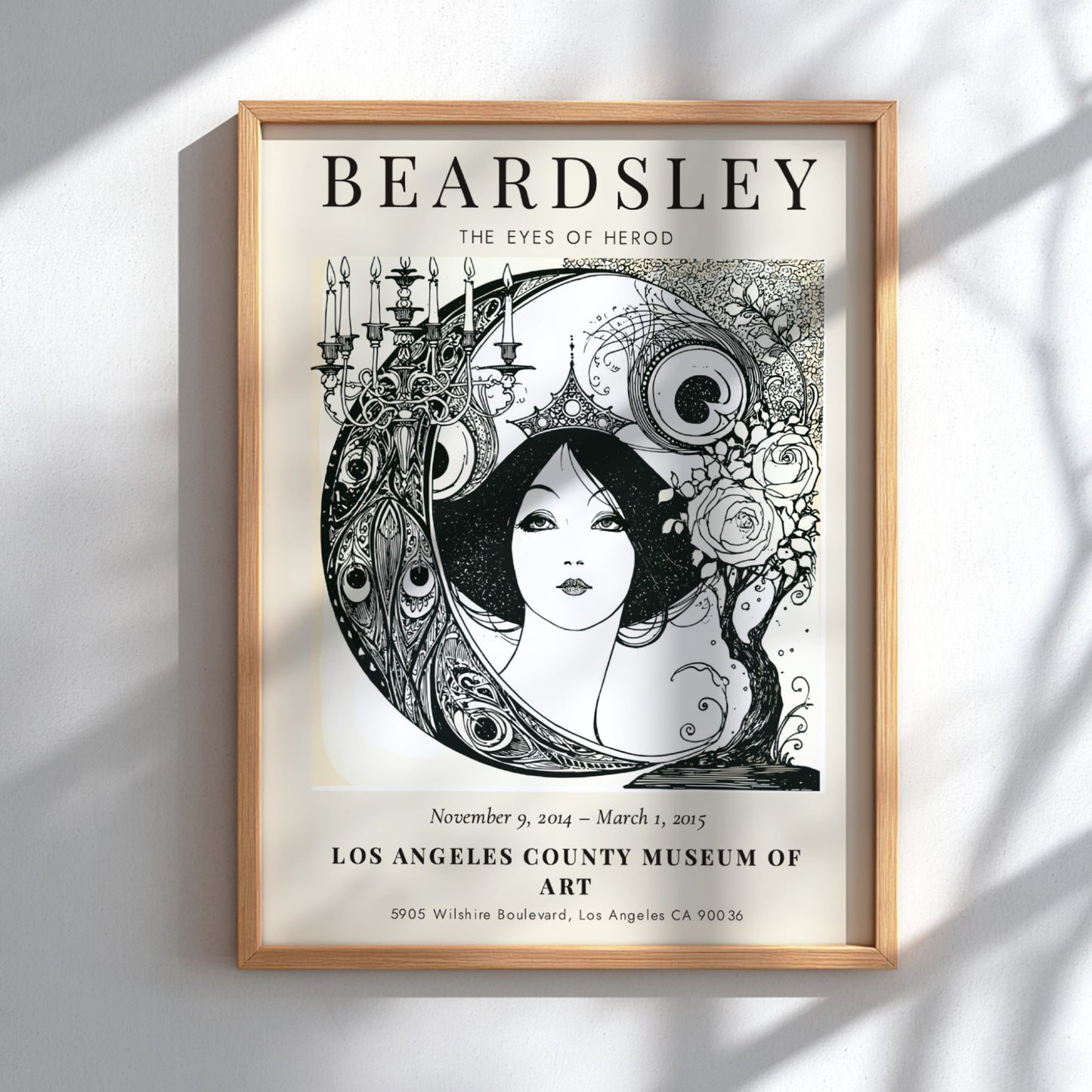 Aubrey Beardsley poster featuring The Eyes of Herod in black and white with intricate details and elegant