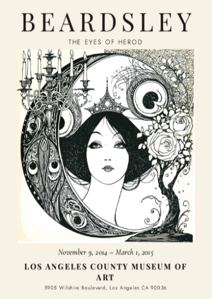 Aubrey Beardsley poster featuring The Eyes of Herod in black and white with intricate details and elegant