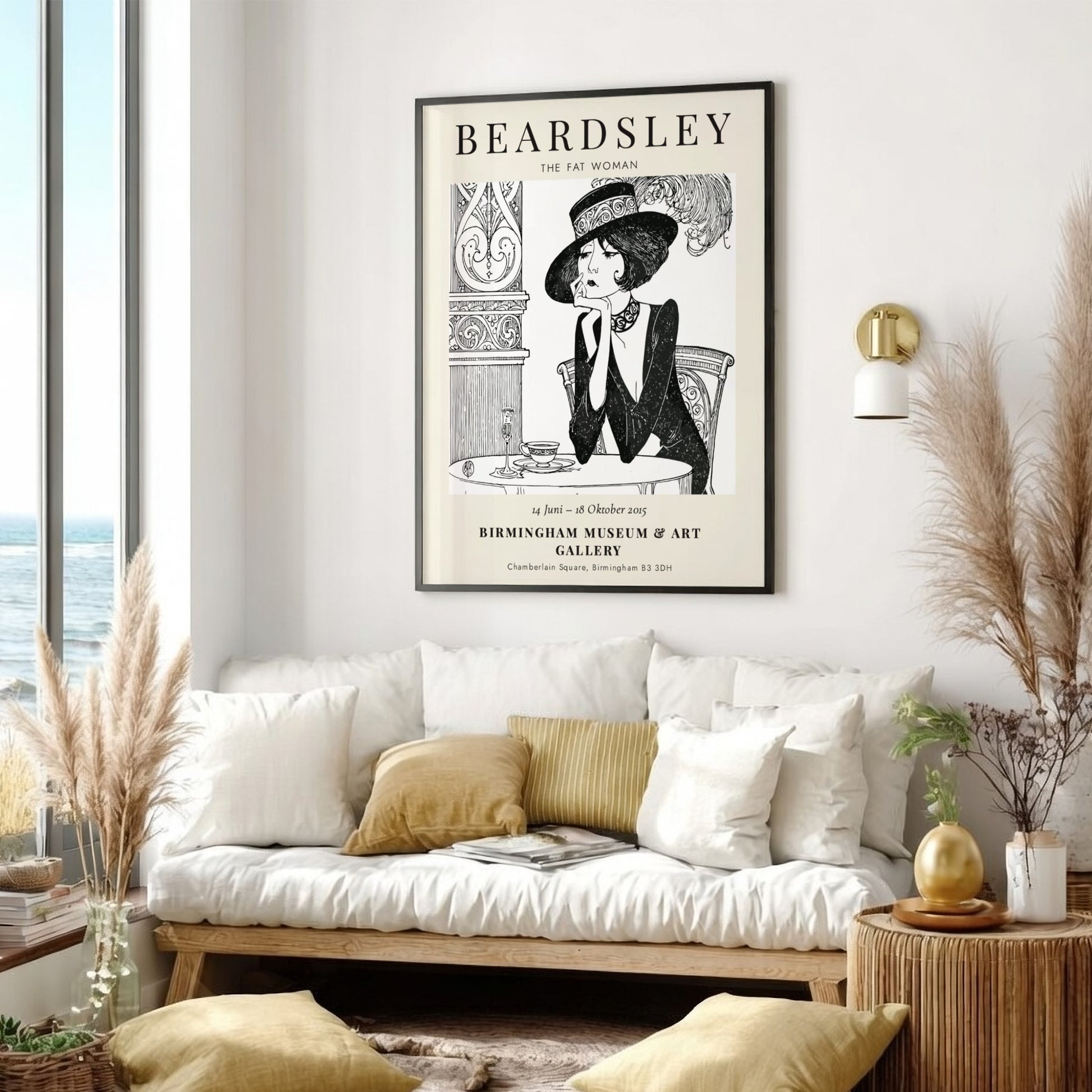 Aubrey Beardsley poster featuring The Fat Woman in intricate black and white design