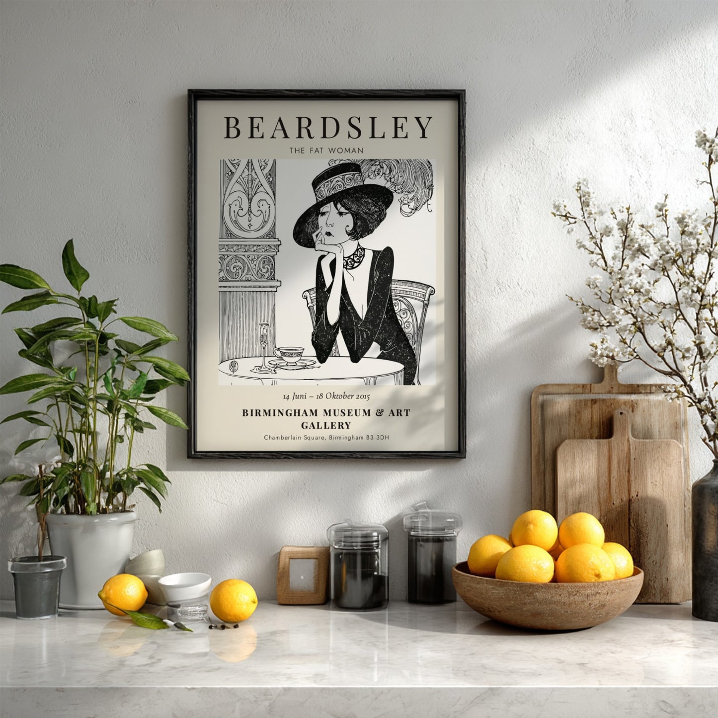 Aubrey Beardsley poster featuring The Fat Woman in intricate black and white design