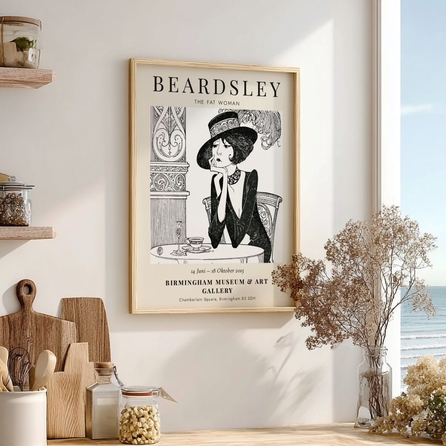 Aubrey Beardsley poster featuring The Fat Woman in intricate black and white design