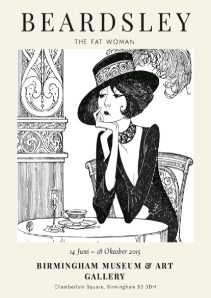 Aubrey Beardsley poster featuring The Fat Woman in intricate black and white design
