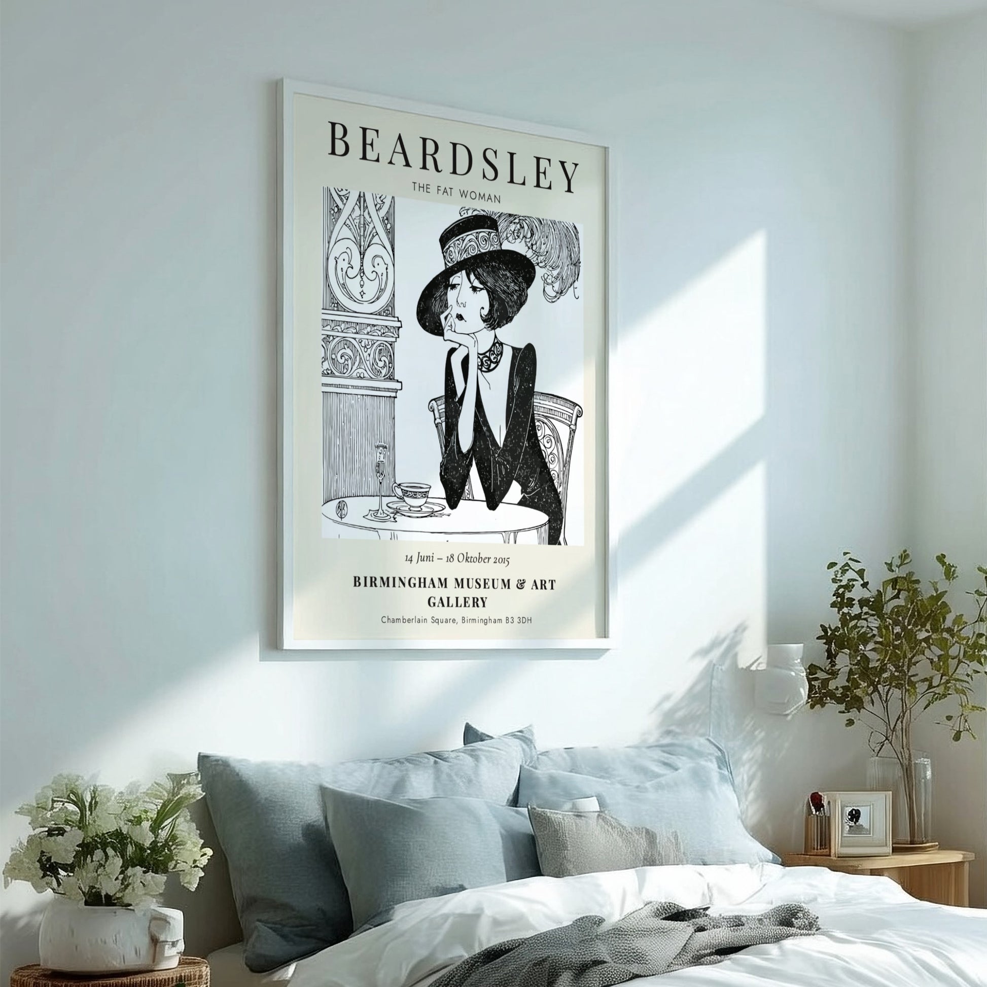 Aubrey Beardsley poster featuring The Fat Woman in intricate black and white design