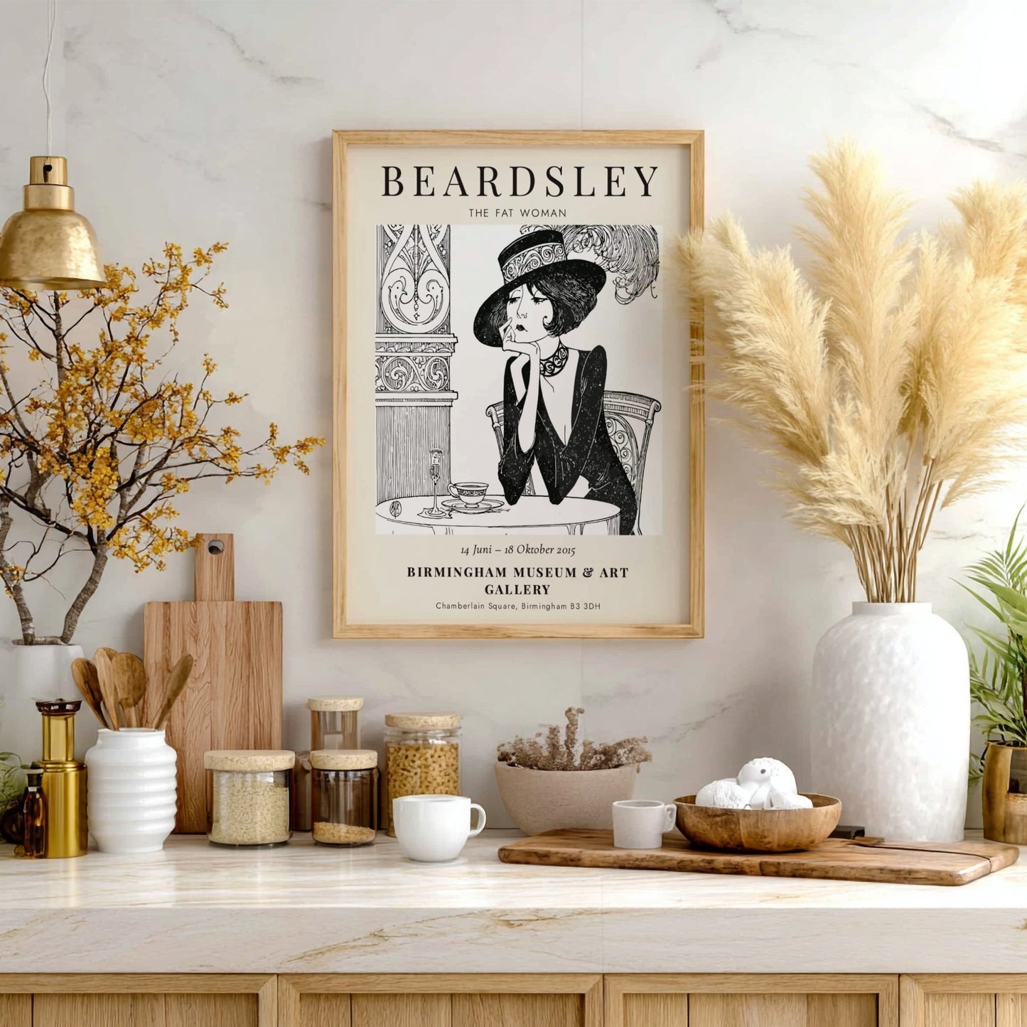 Aubrey Beardsley poster featuring The Fat Woman in intricate black and white design