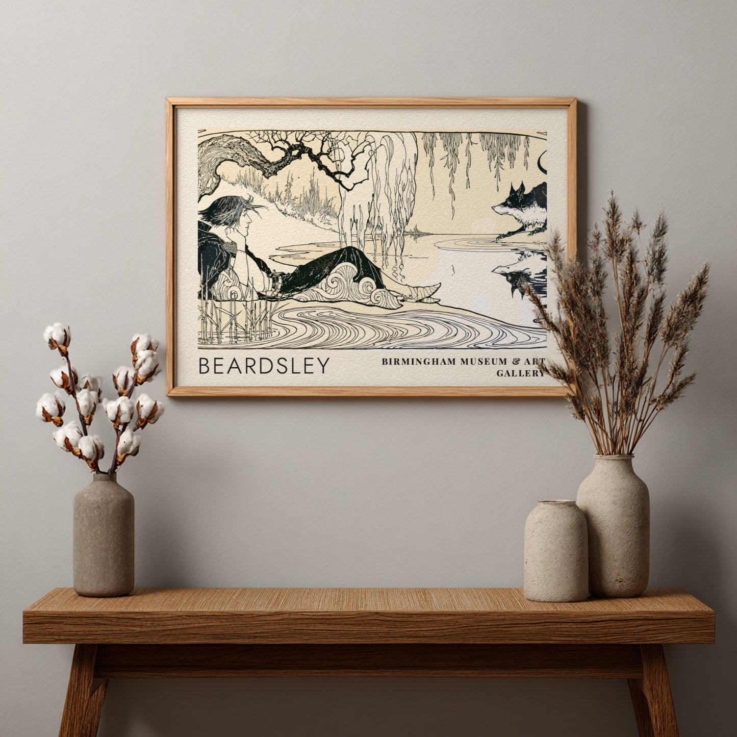Wall art poster featuring Aubrey Beardsley illustration with a figure near the water