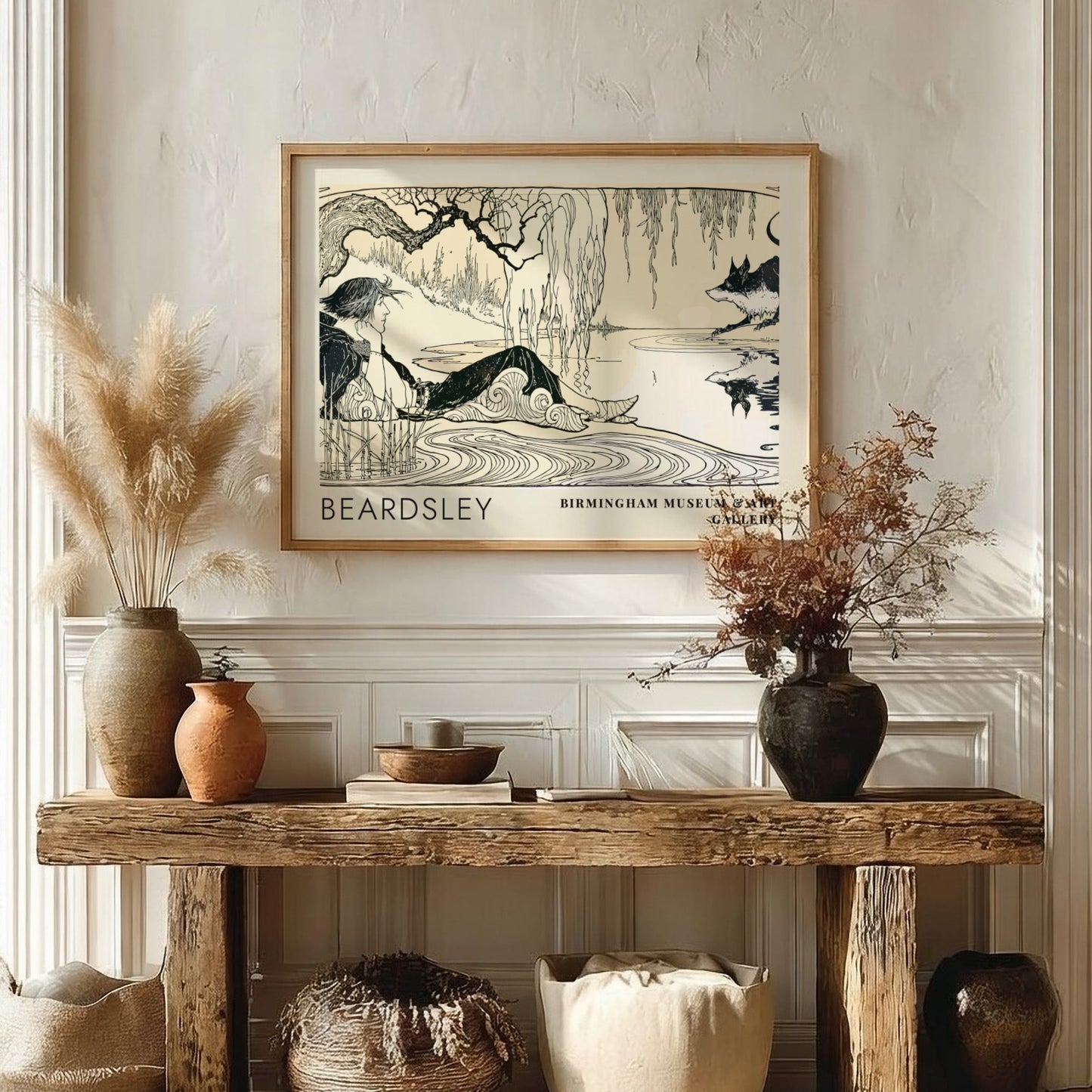 Wall art poster featuring Aubrey Beardsley illustration with a figure near the water