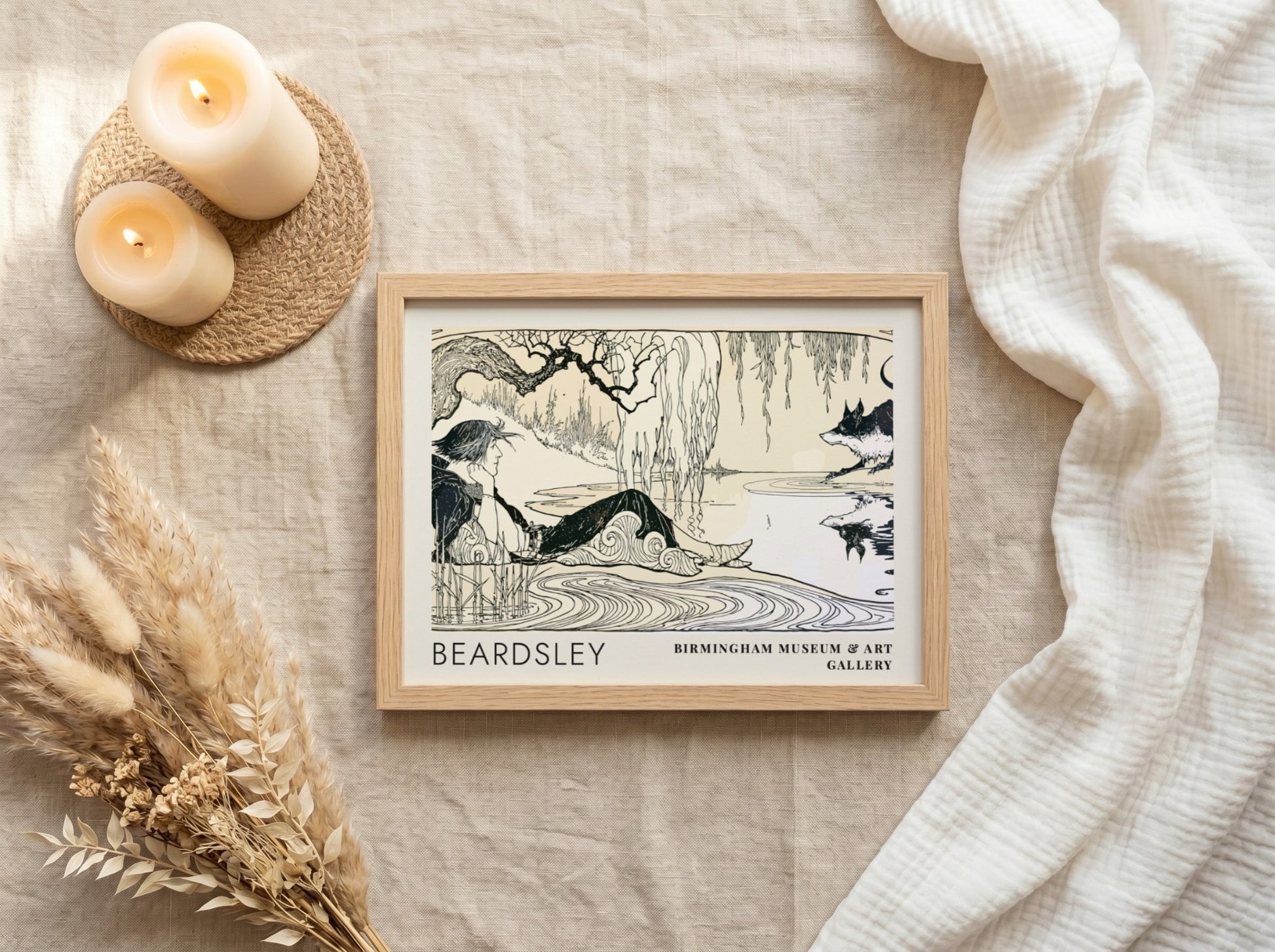 Wall art poster featuring Aubrey Beardsley illustration with a figure near the water