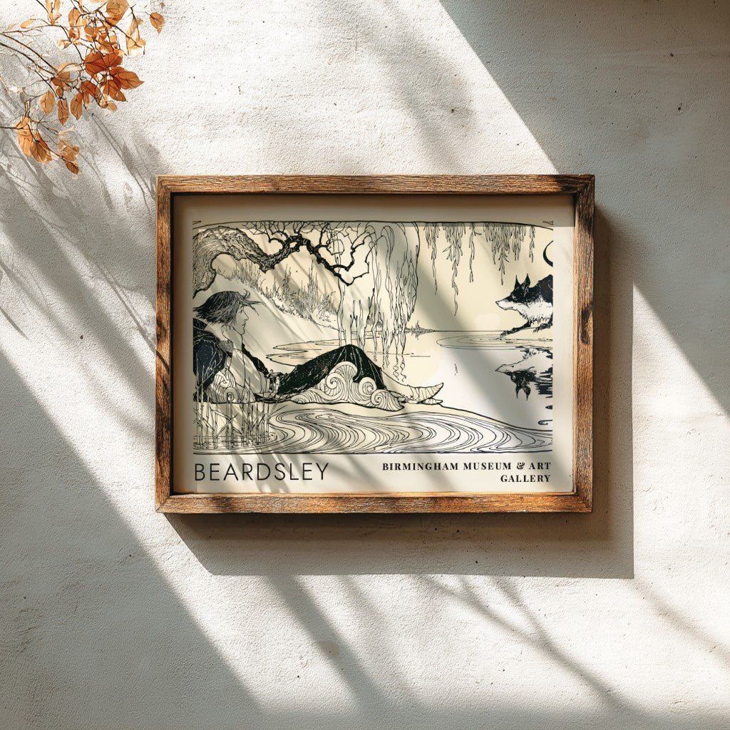 Wall art poster featuring Aubrey Beardsley illustration with a figure near the water
