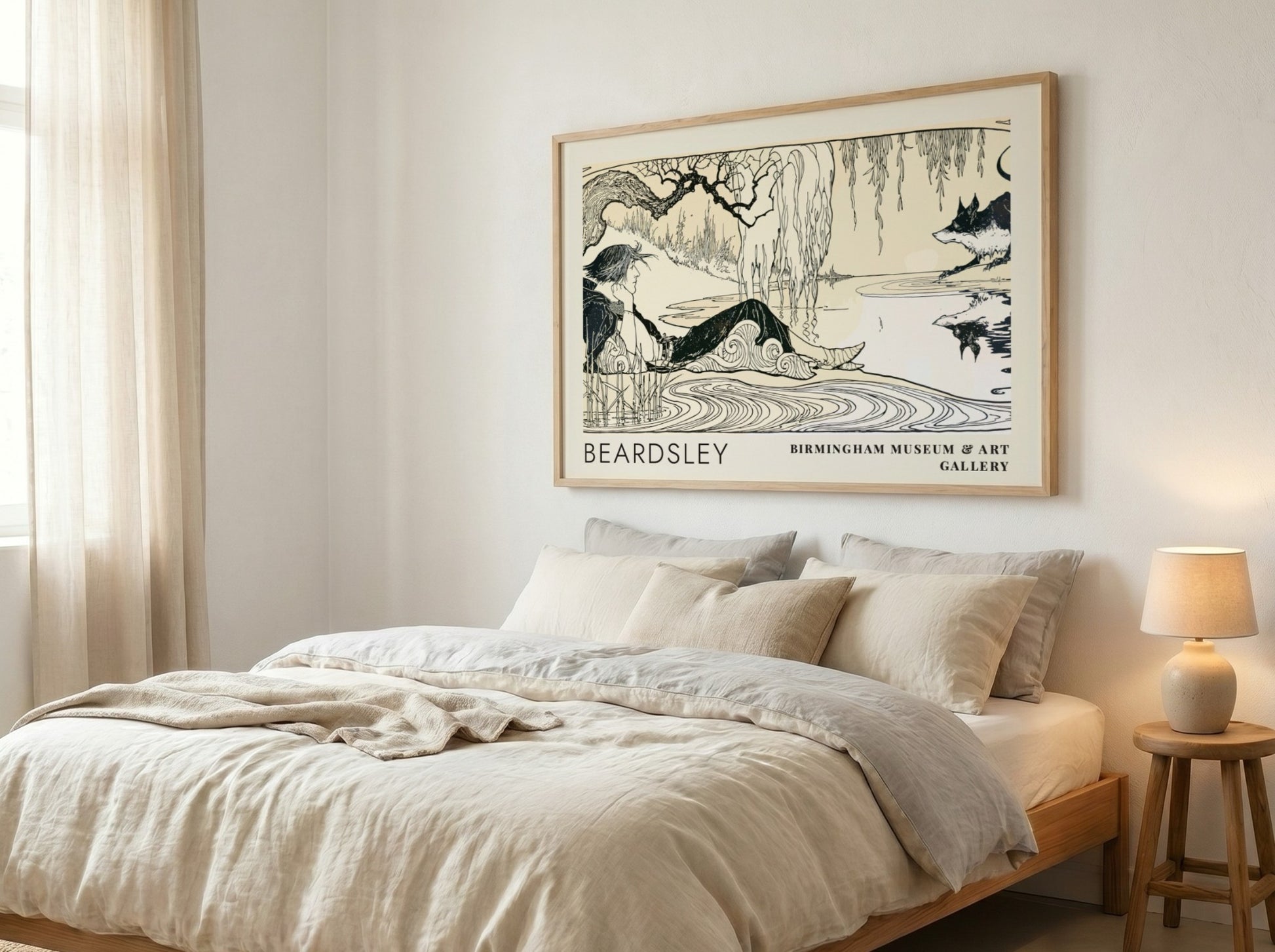 Wall art poster featuring Aubrey Beardsley illustration with a figure near the water