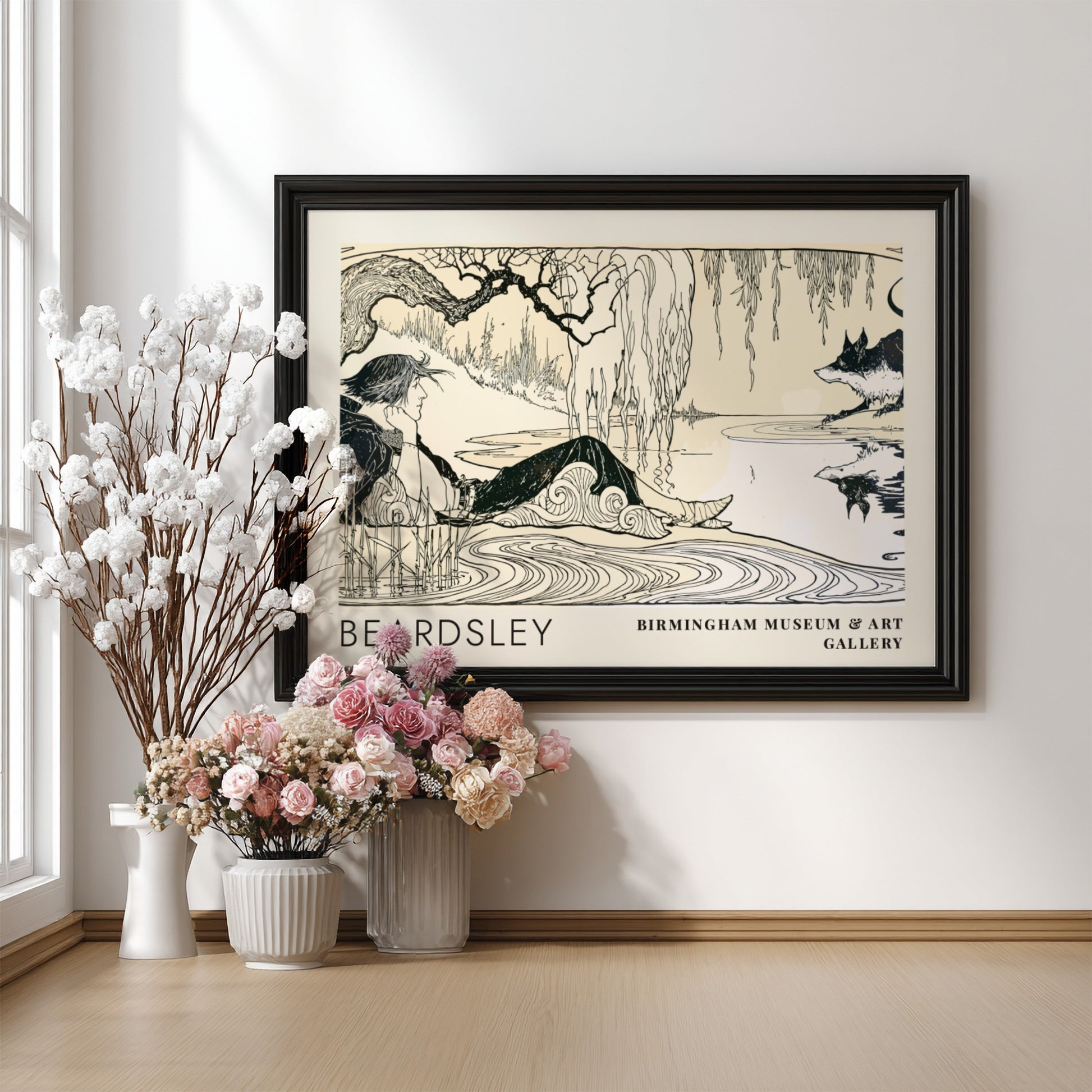 Wall art poster featuring Aubrey Beardsley illustration with a figure near the water