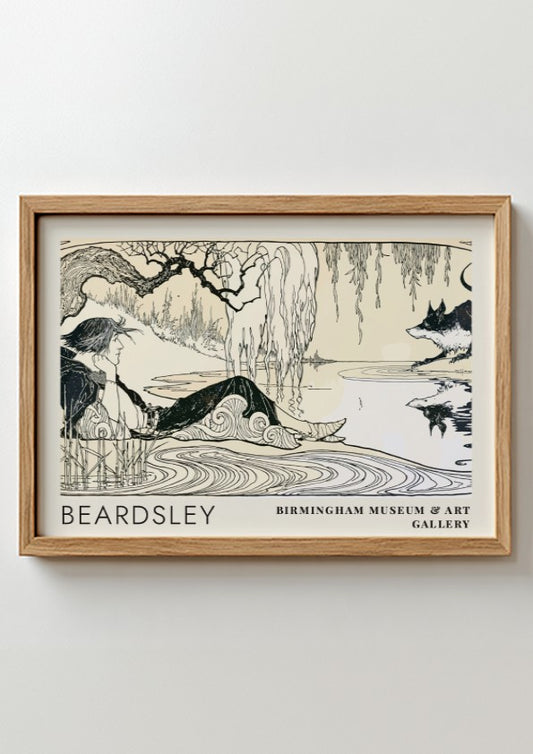 Wall art poster featuring Aubrey Beardsley illustration with a figure near the water