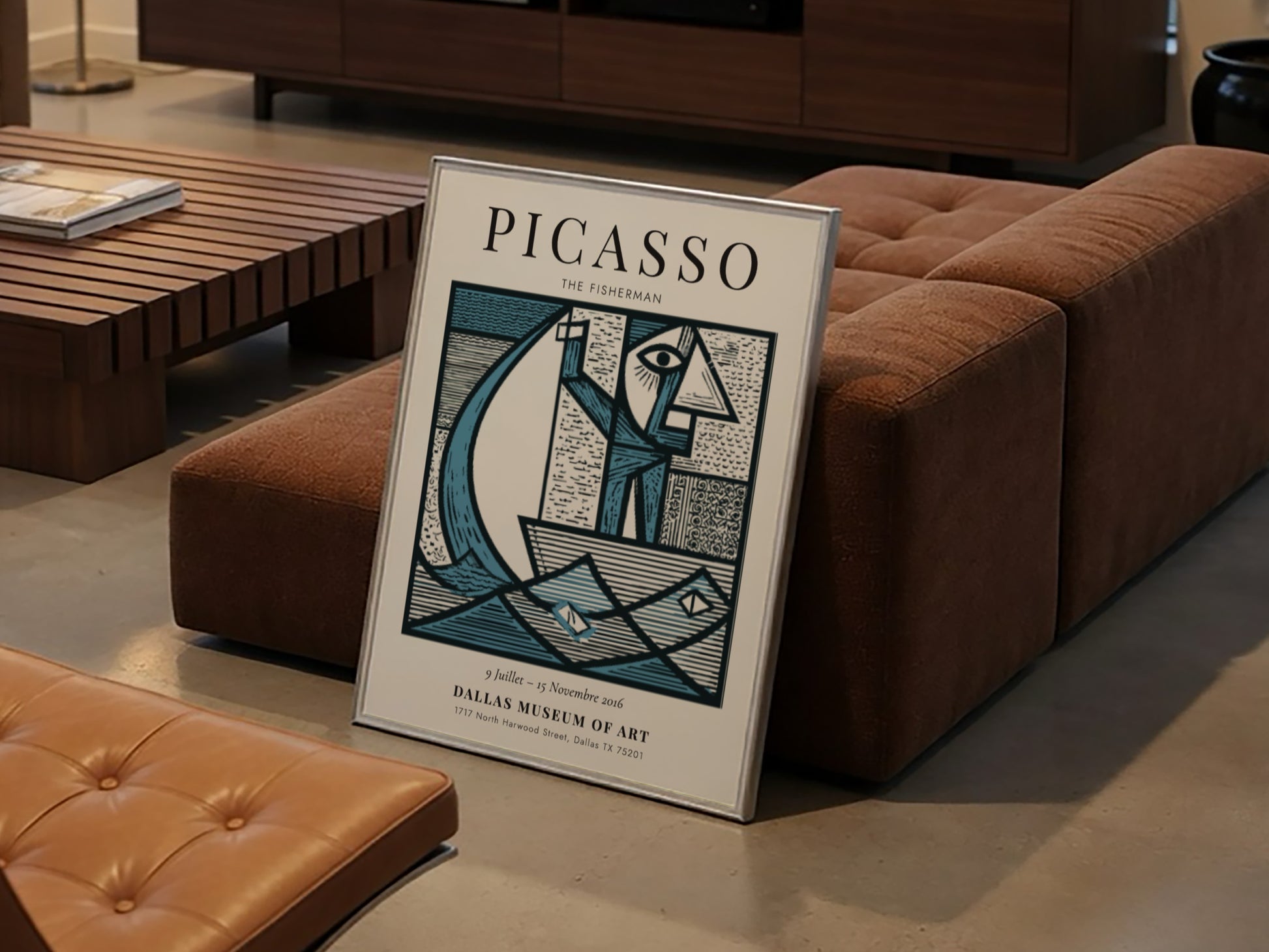 Picasso inspired poster featuring The Fisherman in geometric style with bold colors