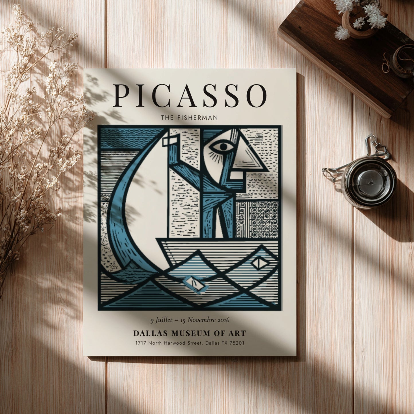 Picasso inspired poster featuring The Fisherman in geometric style with bold colors