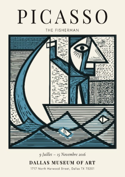 Picasso inspired poster featuring The Fisherman in geometric style with bold colors
