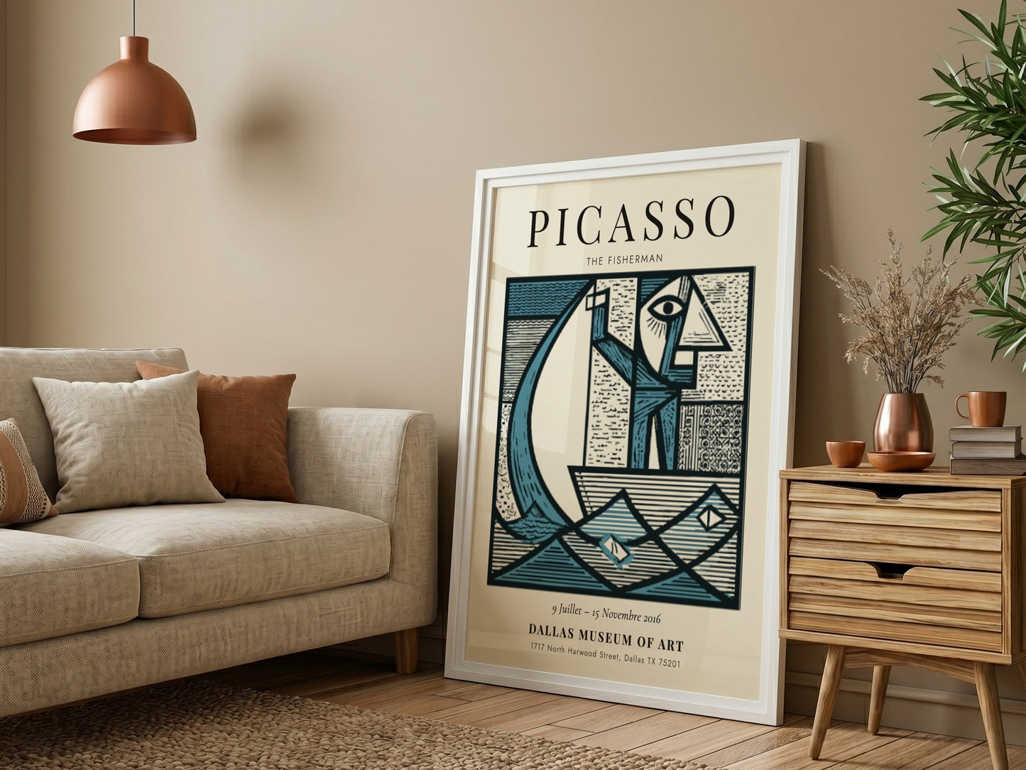Picasso inspired poster featuring The Fisherman in geometric style with bold colors