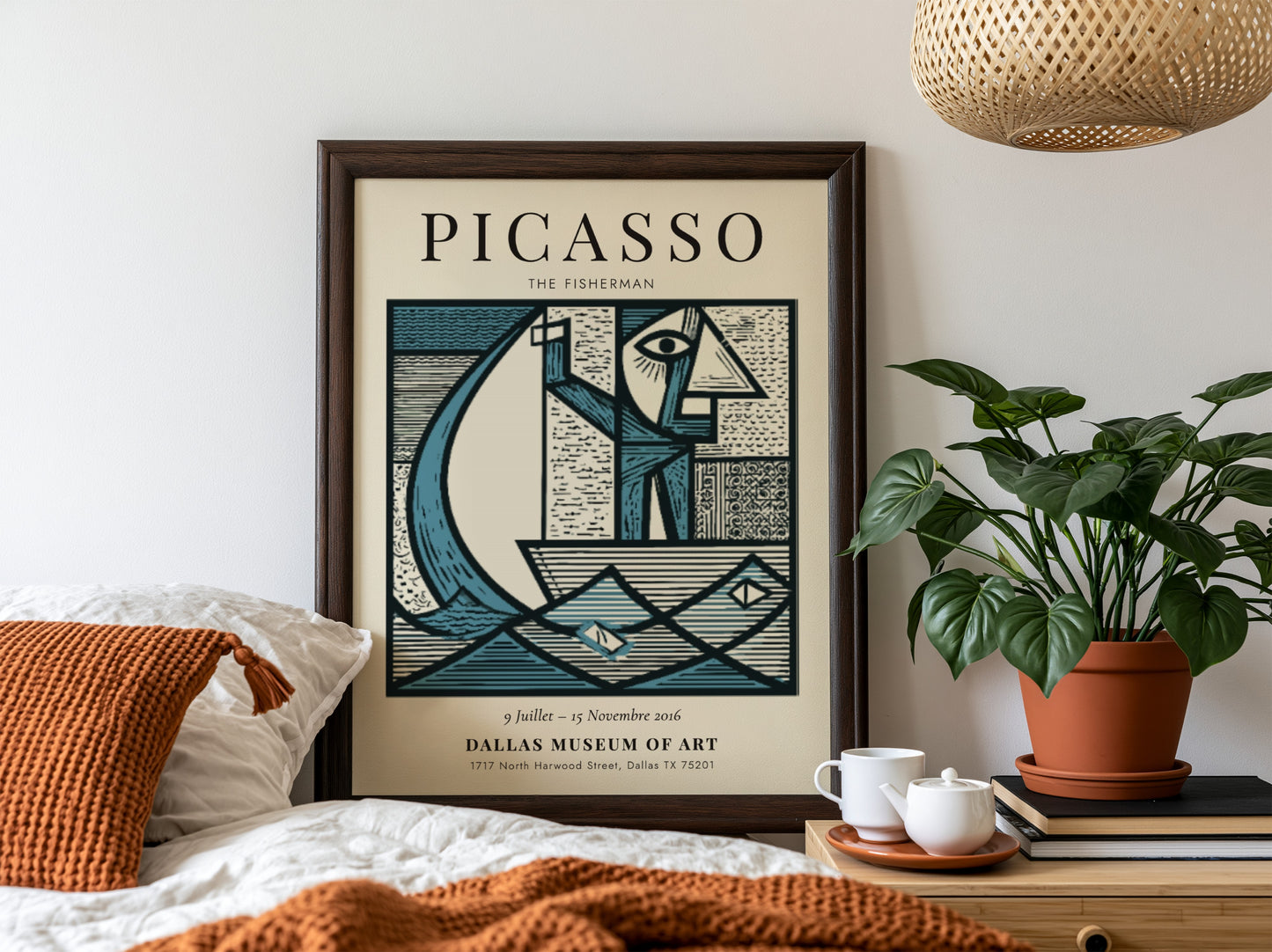 Picasso inspired poster featuring The Fisherman in geometric style with bold colors