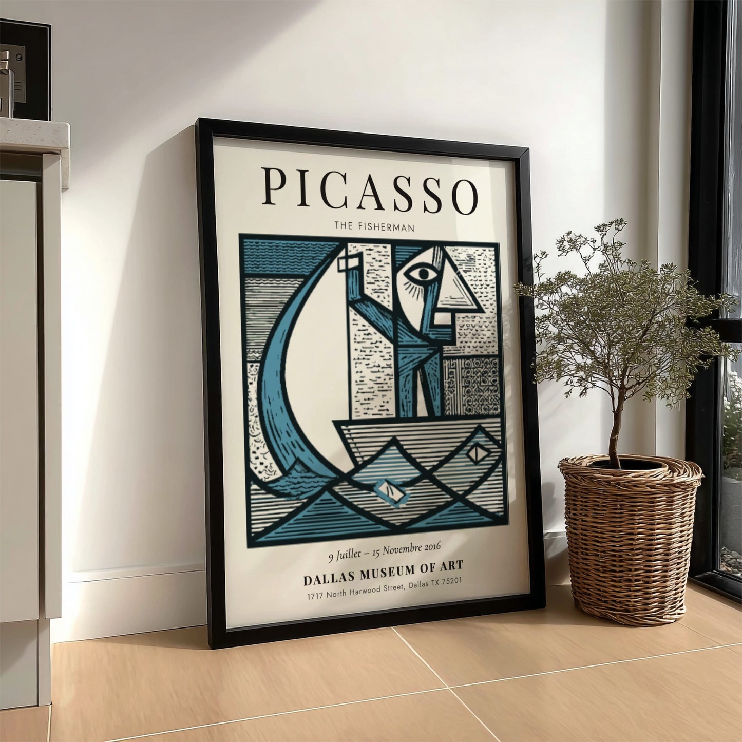 Picasso inspired poster featuring The Fisherman in geometric style with bold colors