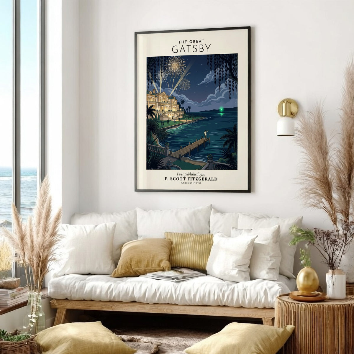 Poster of The Great Gatsby featuring a figure on a pier watching fireworks night