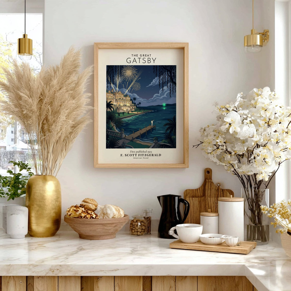 Poster of The Great Gatsby featuring a figure on a pier watching fireworks night