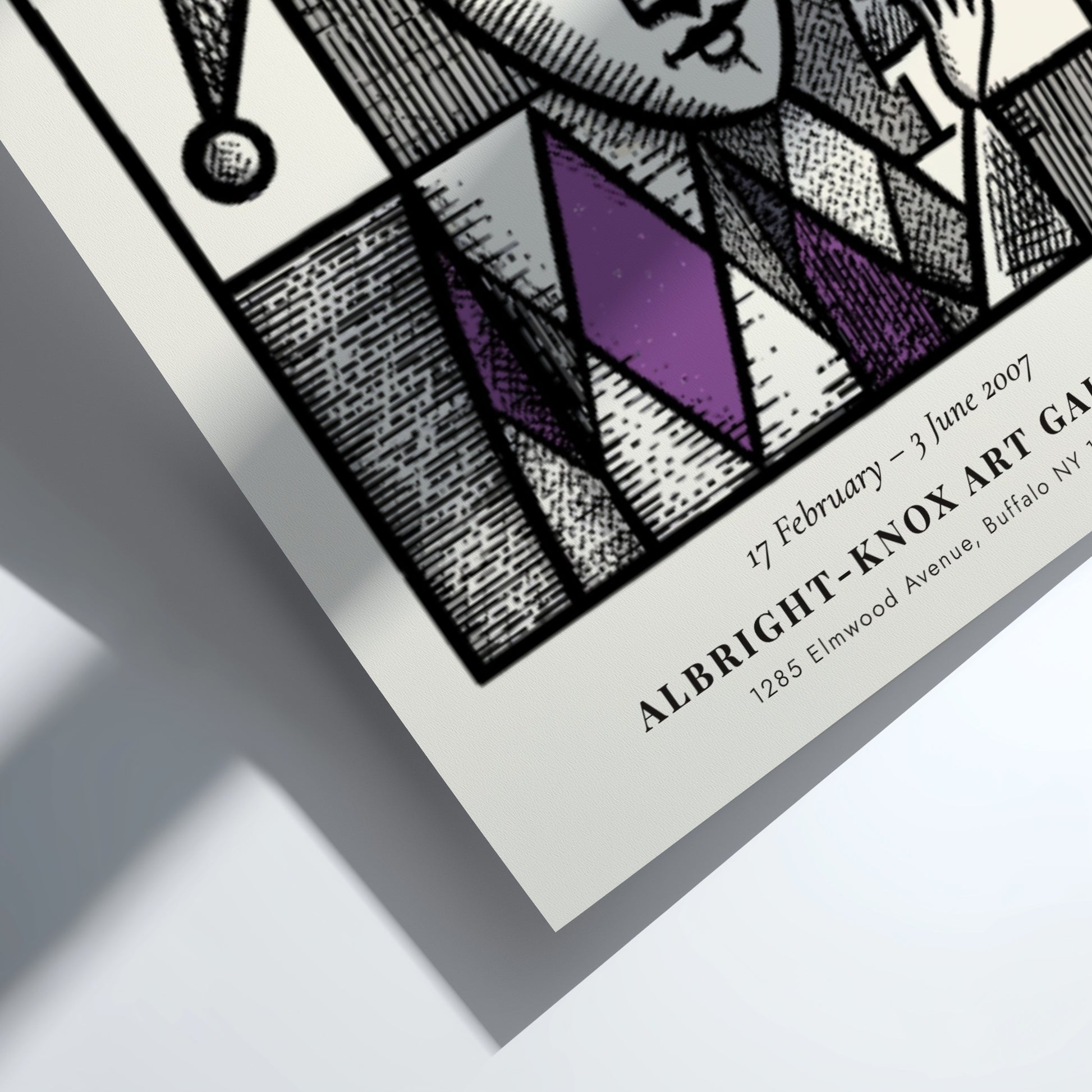 Picasso inspired poster featuring The Harlequin in purple and black geometric design