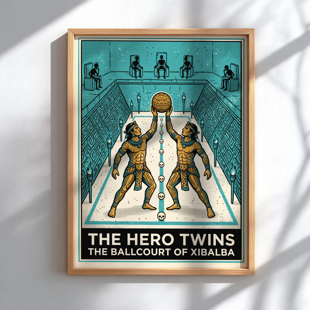Poster of The Hero Twins playing ball in the Mayan underworld of Xibalba