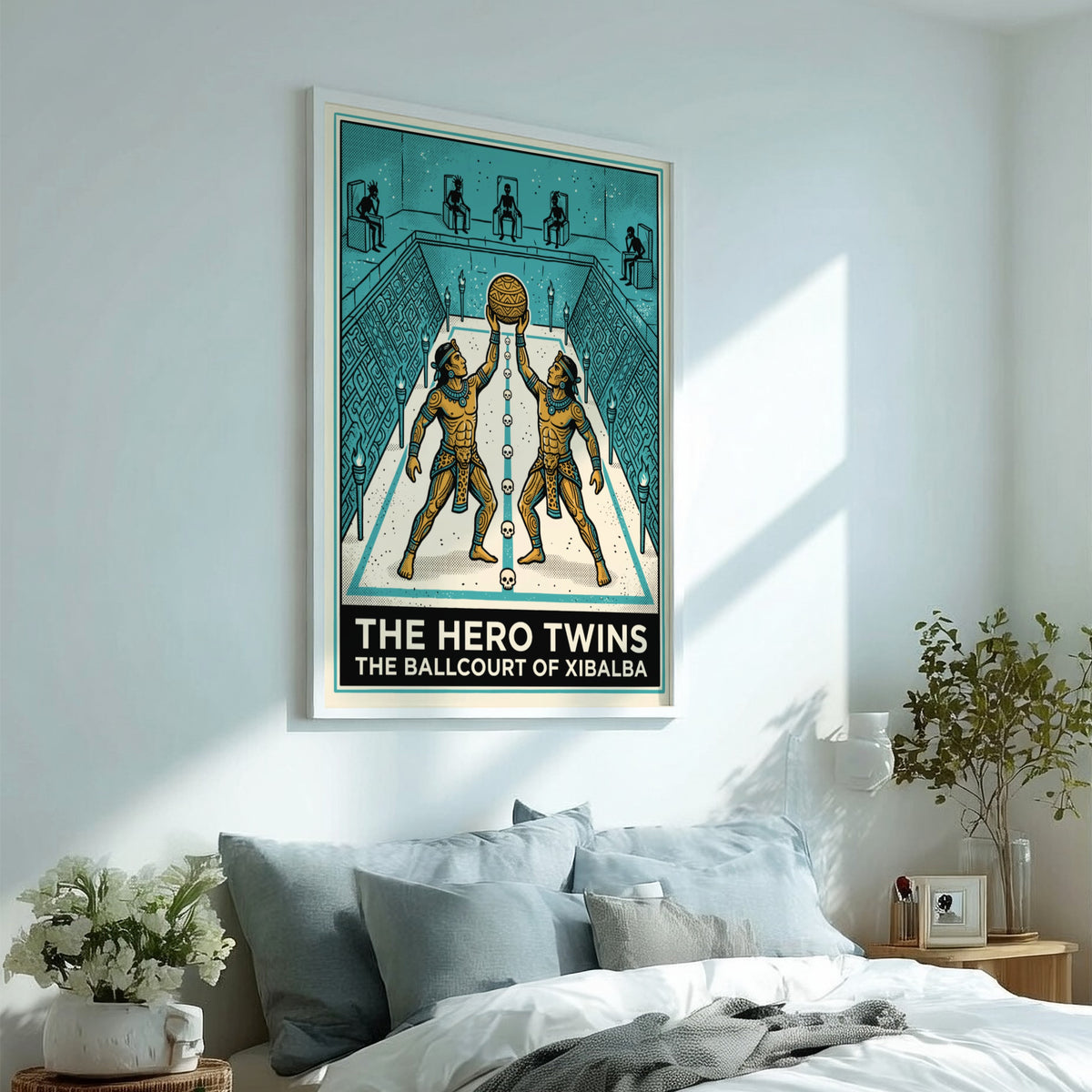 Poster of The Hero Twins playing ball in the Mayan underworld of Xibalba