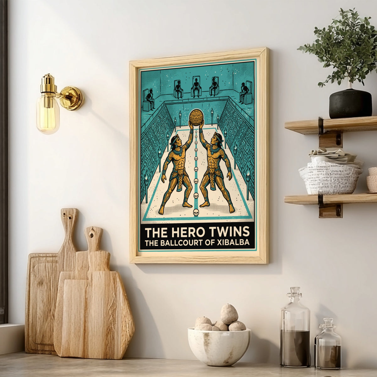 Poster of The Hero Twins playing ball in the Mayan underworld of Xibalba