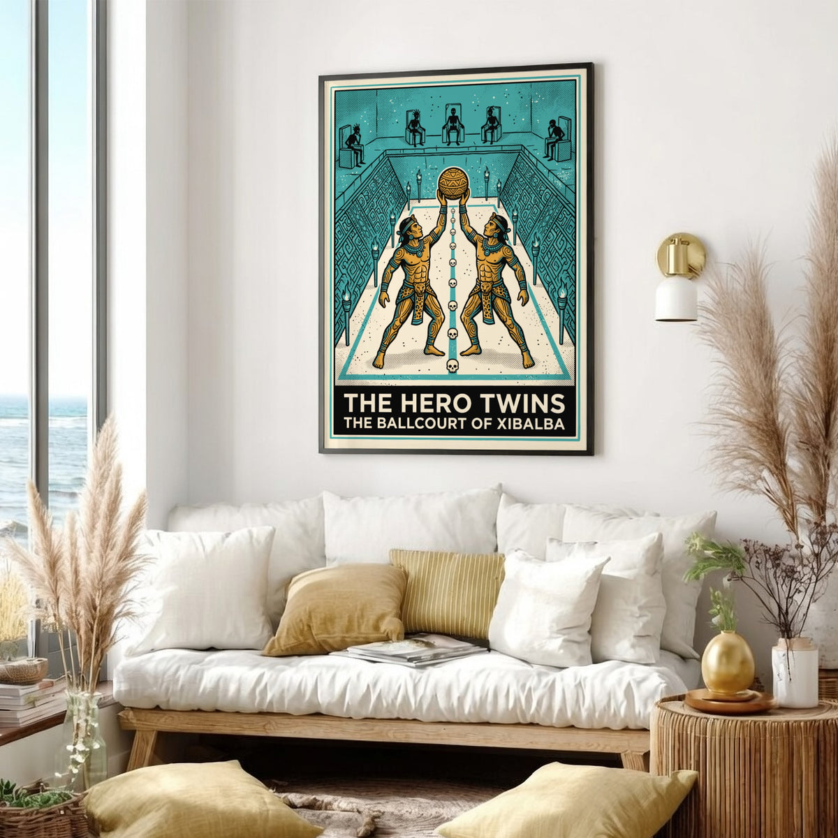 Poster of The Hero Twins playing ball in the Mayan underworld of Xibalba