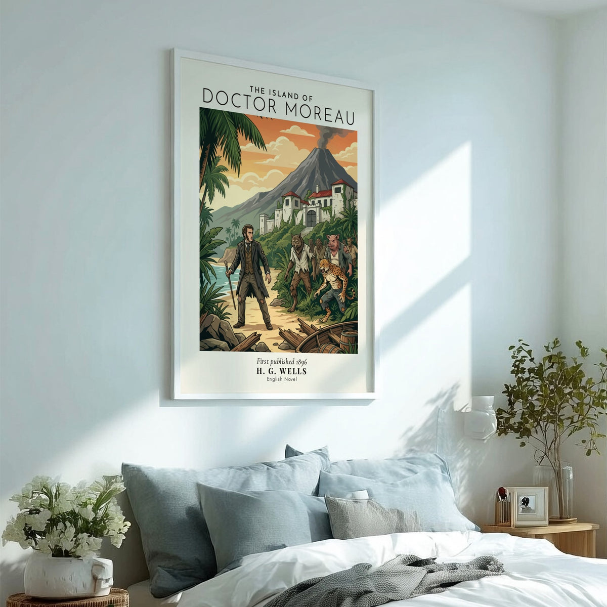 Poster of The Island of Doctor Moreau showing a man facing animal hybrids near