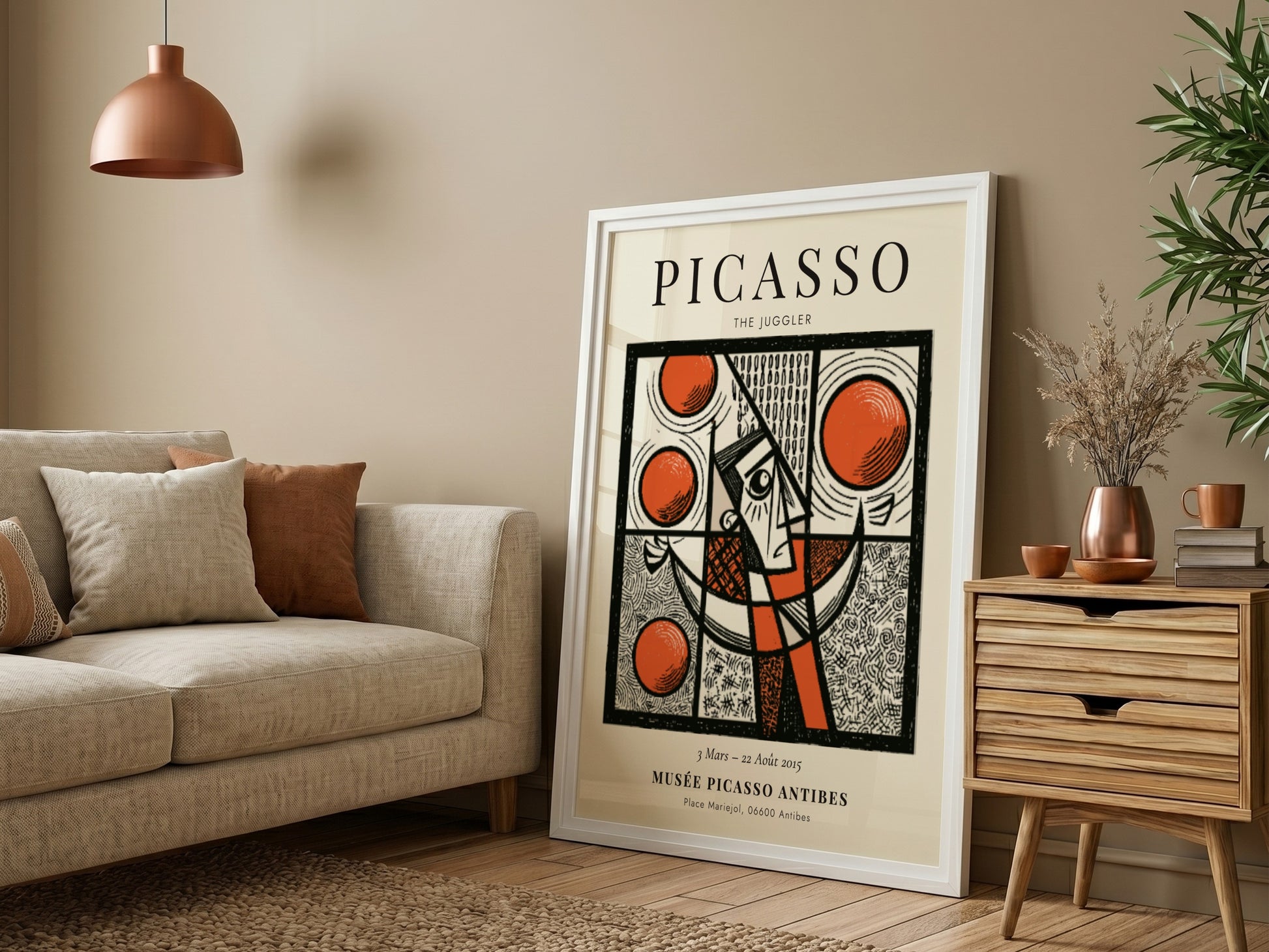 Picasso inspired poster featuring a juggler in bold colors and geometric shapes