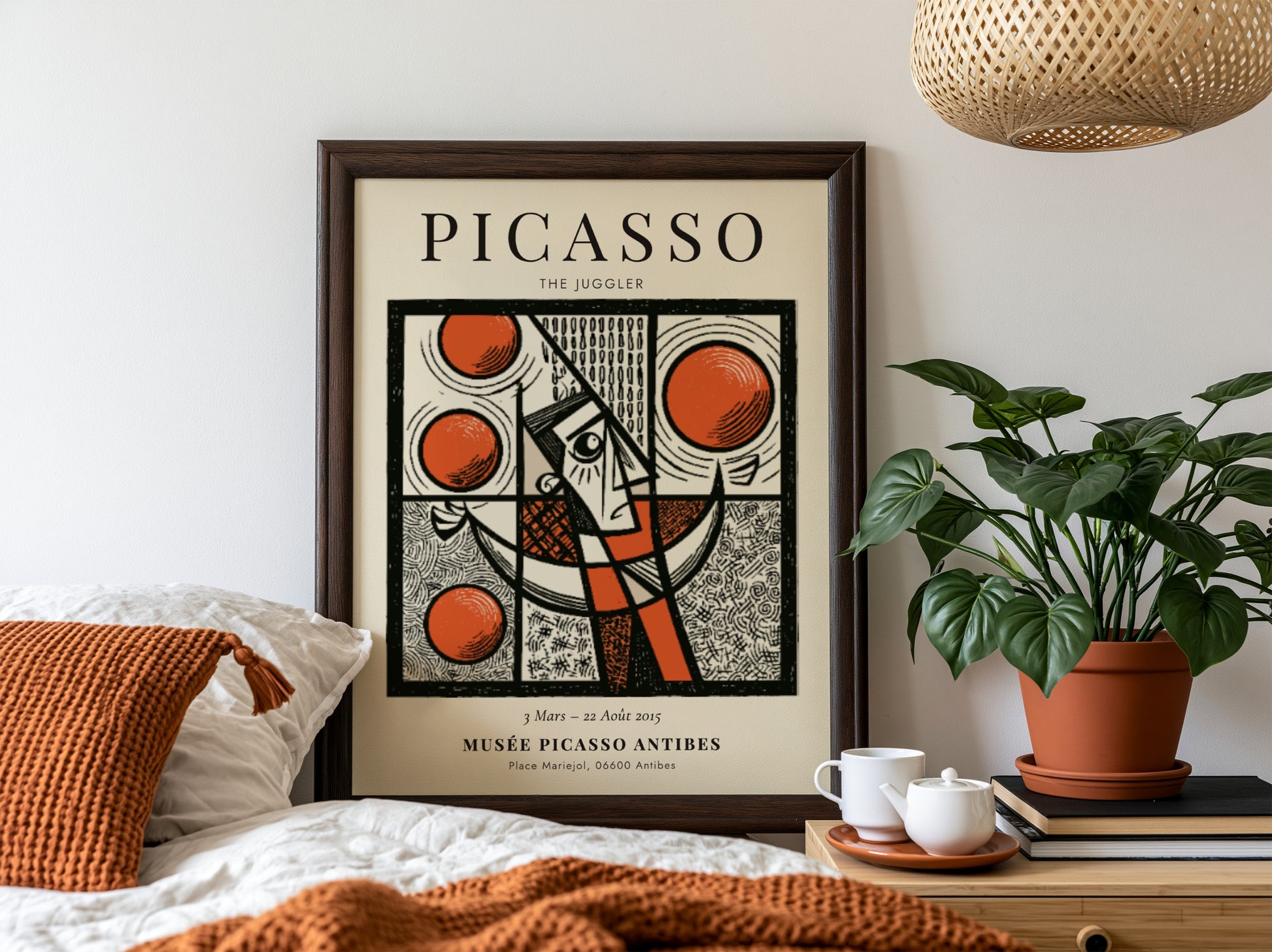 Picasso inspired poster featuring a juggler in bold colors and geometric shapes