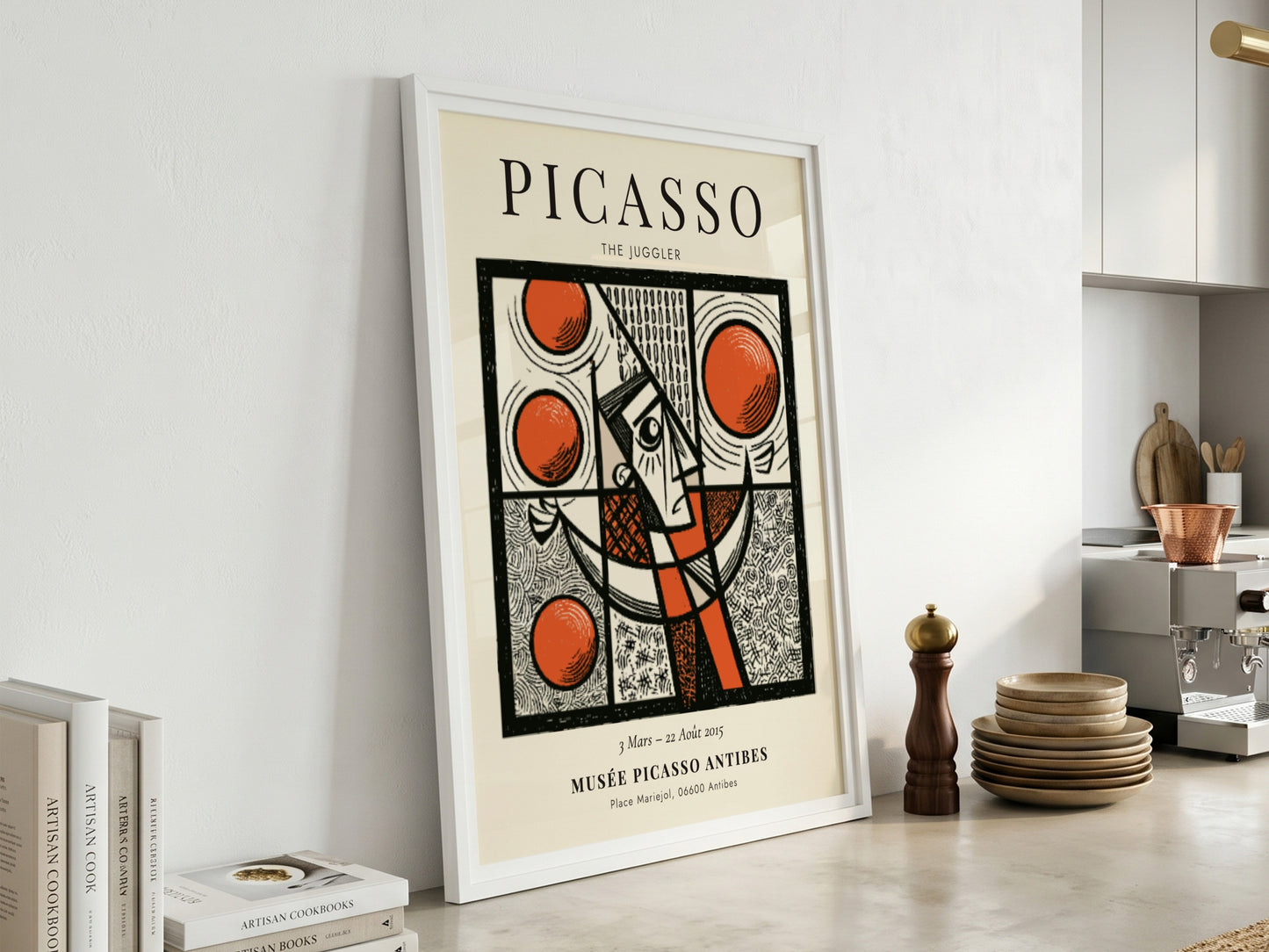 Picasso inspired poster featuring a juggler in bold colors and geometric shapes