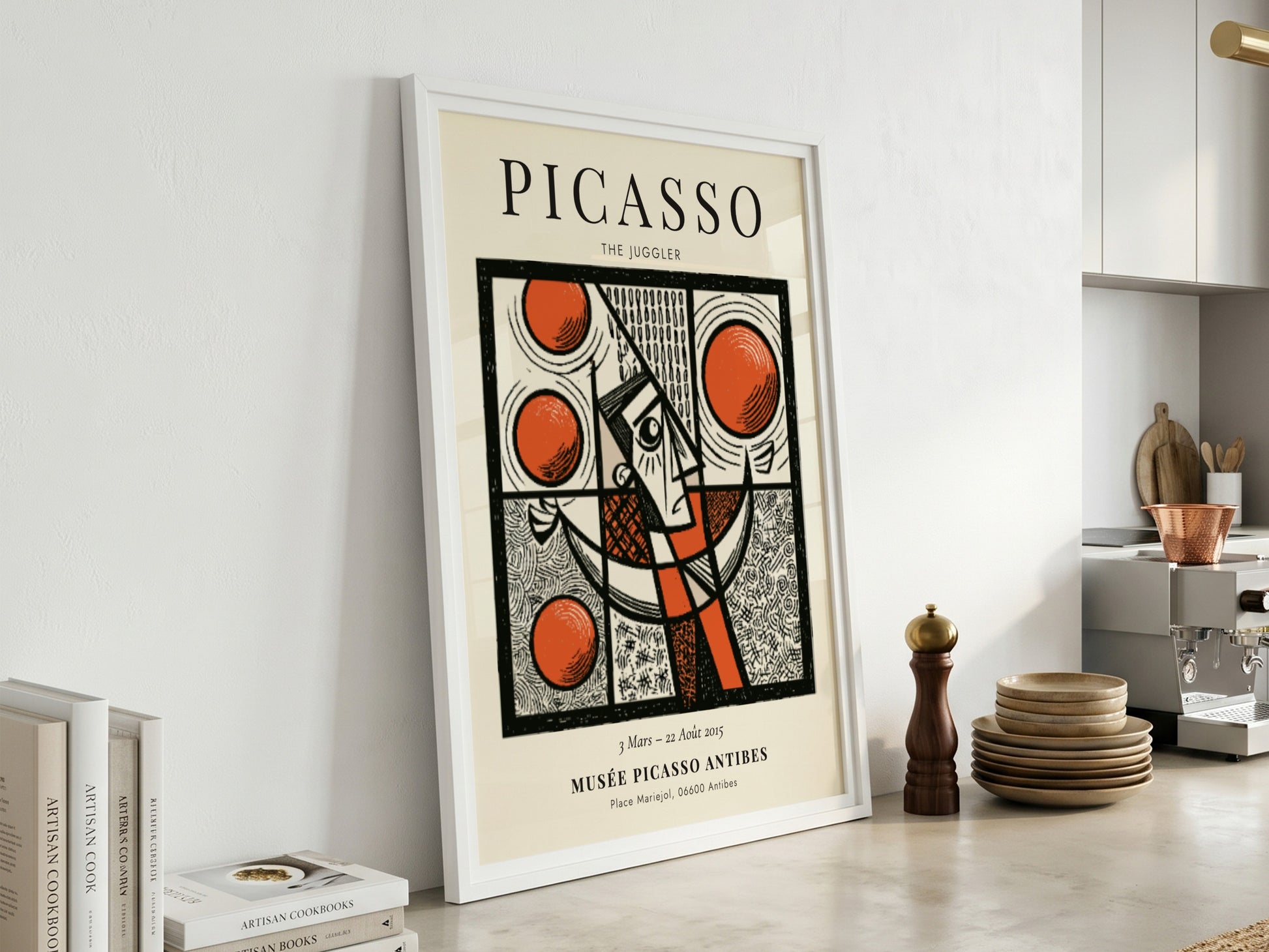 Picasso inspired poster featuring a juggler in bold colors and geometric shapes