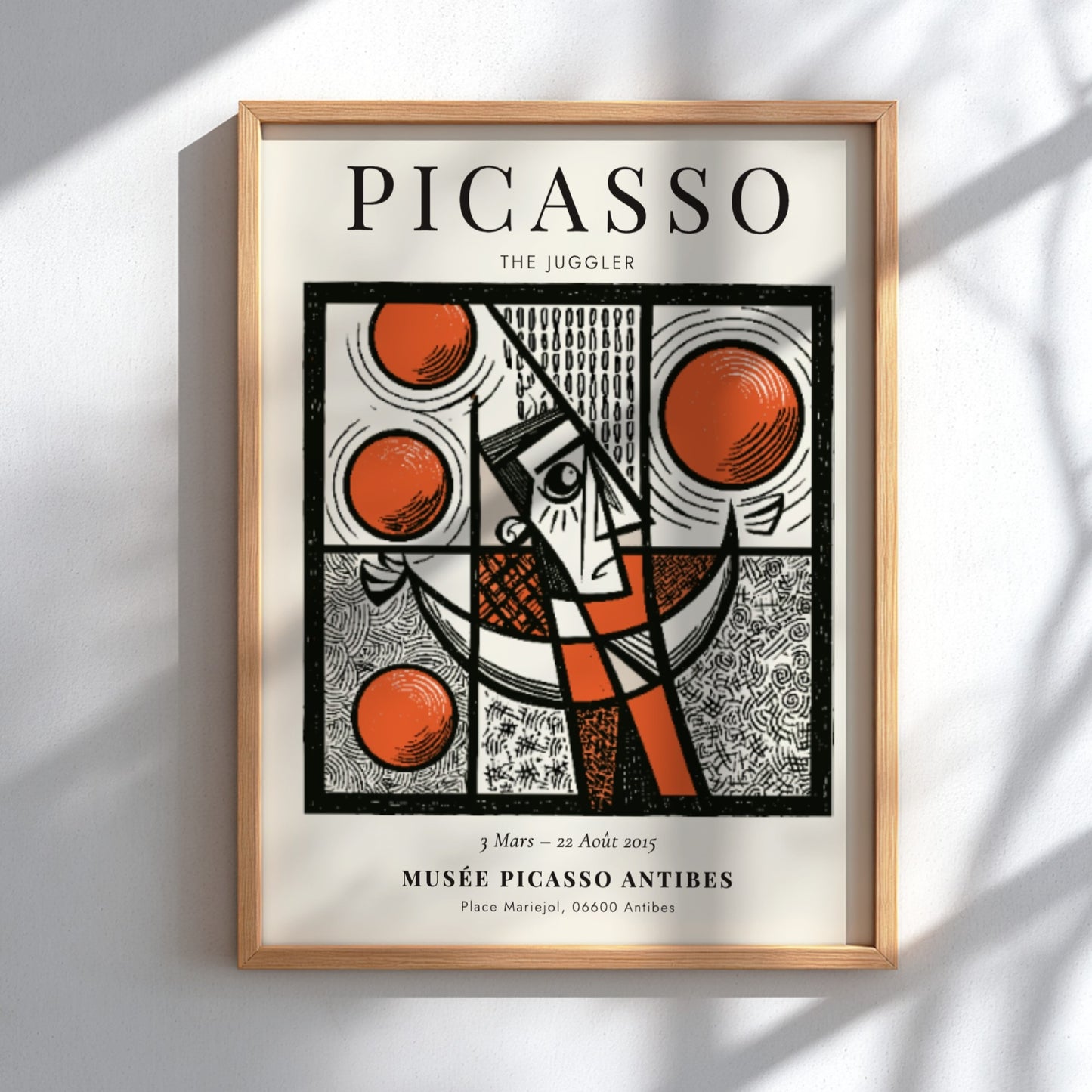 Picasso inspired poster featuring a juggler in bold colors and geometric shapes