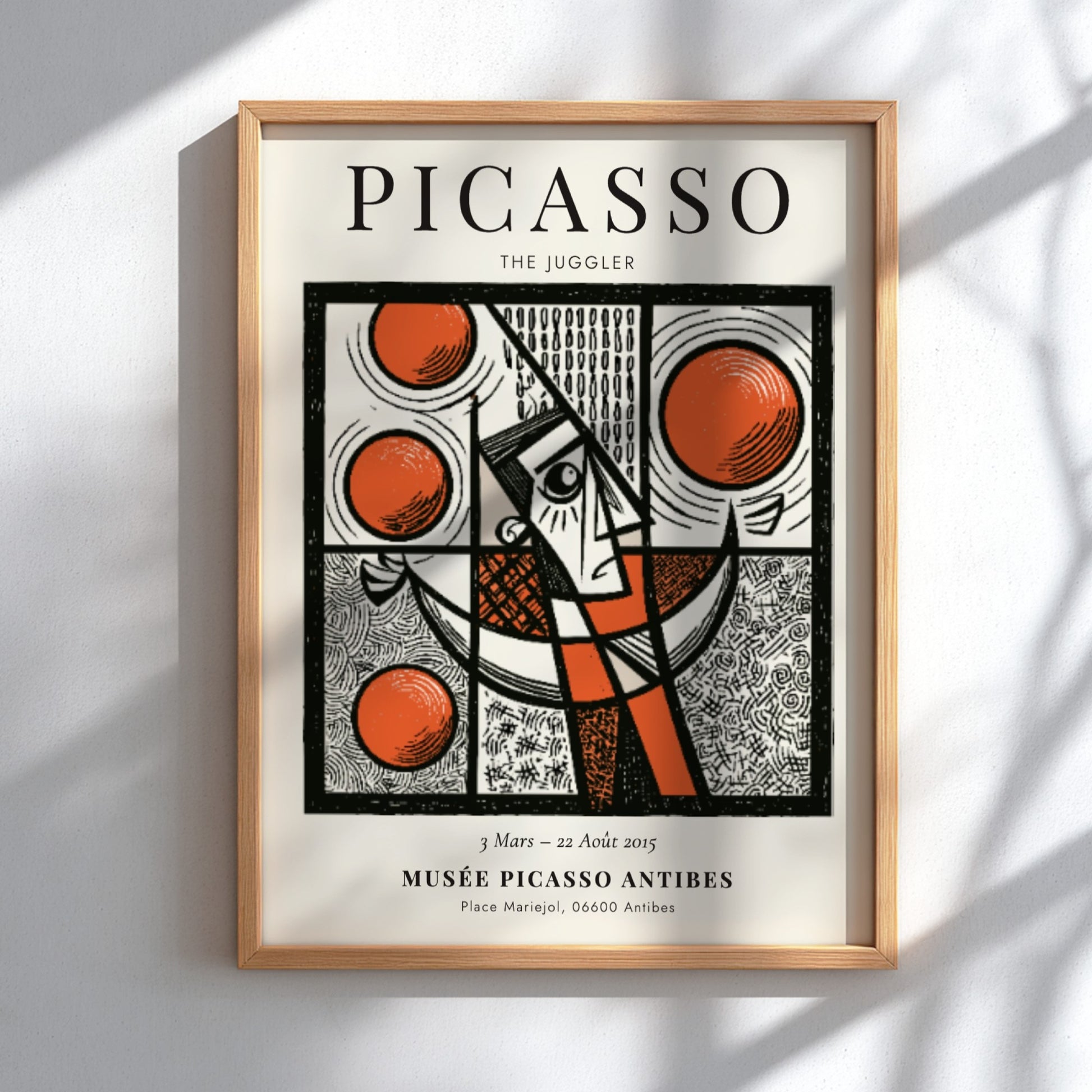 Picasso inspired poster featuring a juggler in bold colors and geometric shapes