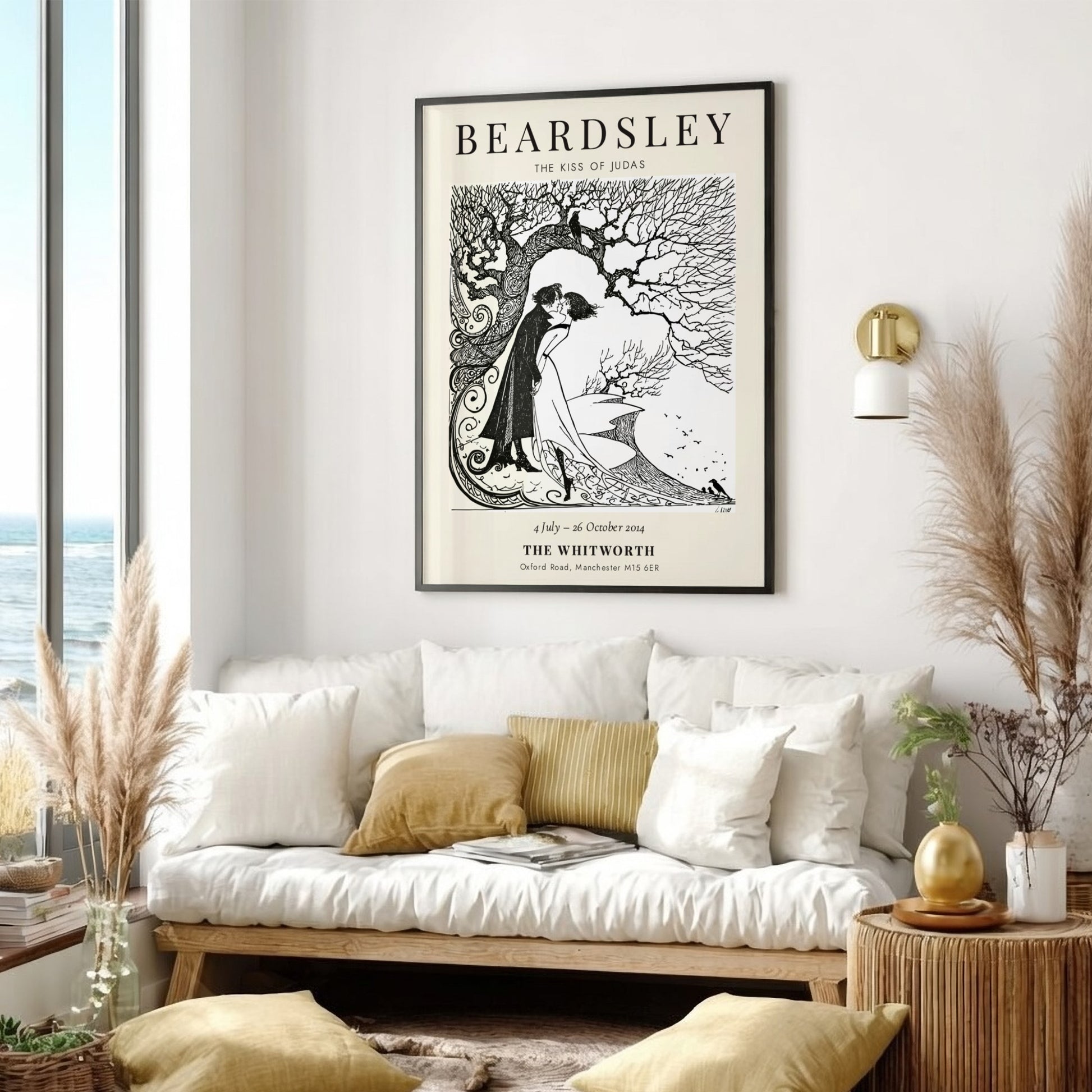 Aubrey Beardsley poster featuring The Kiss of Judas with intricate line work and a monochrome palette