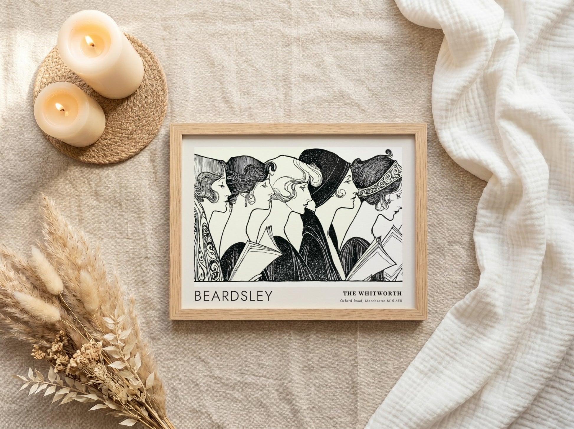 Wall art poster featuring Aubrey Beardsley illustration of five figures at The Whitworth