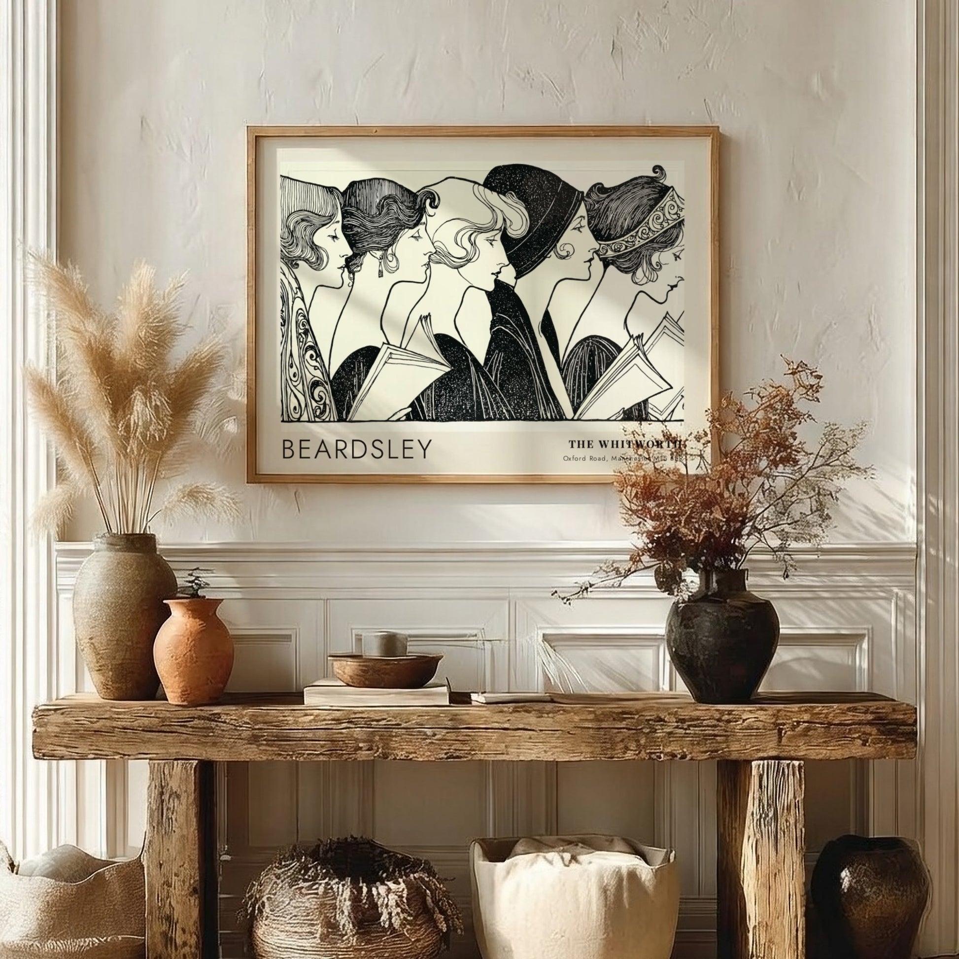 Wall art poster featuring Aubrey Beardsley illustration of five figures at The Whitworth