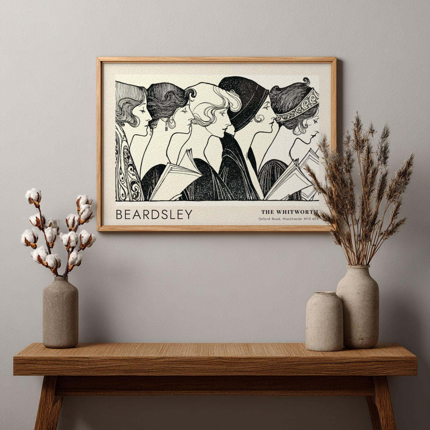 Wall art poster featuring Aubrey Beardsley illustration of five figures at The Whitworth
