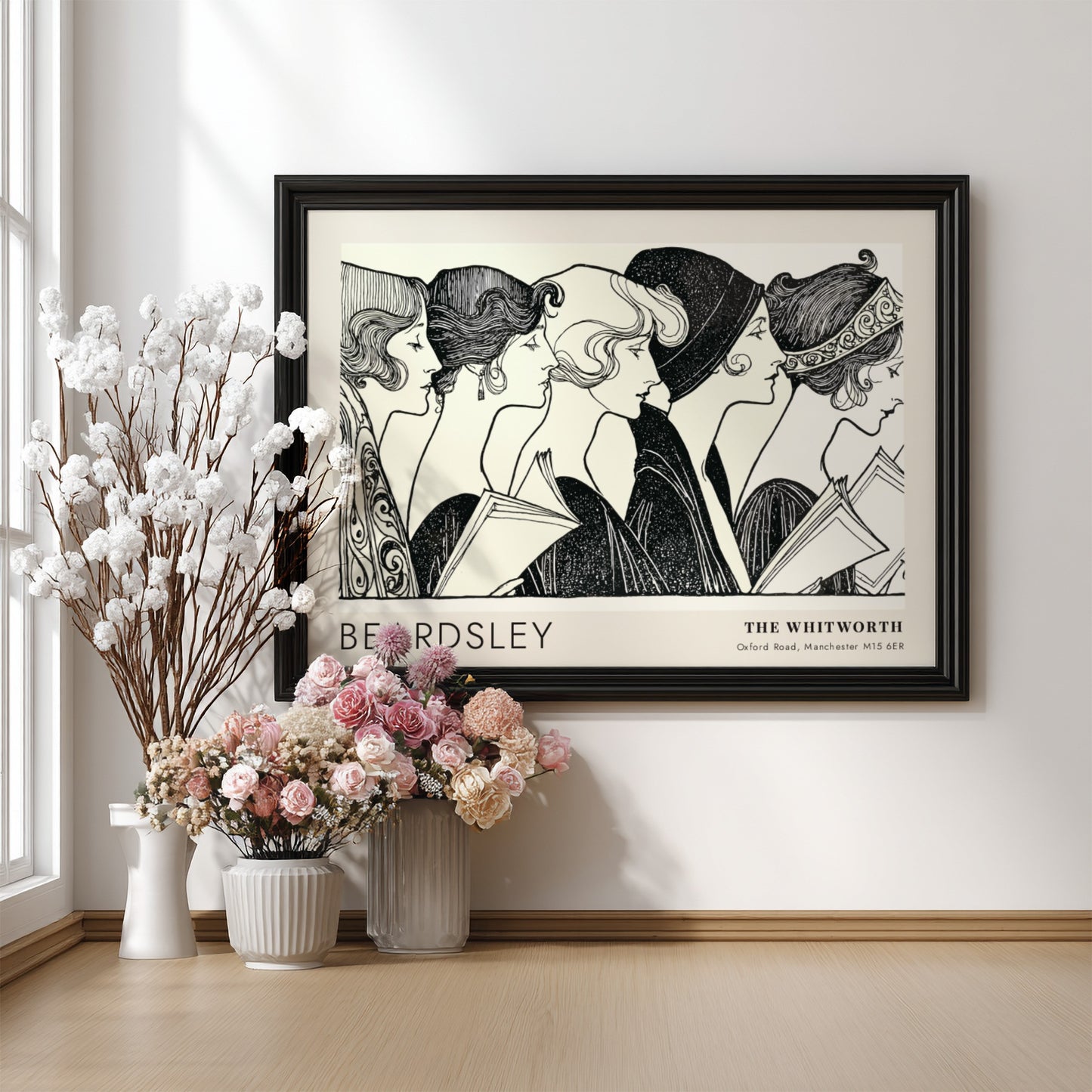 Wall art poster featuring Aubrey Beardsley illustration of five figures at The Whitworth