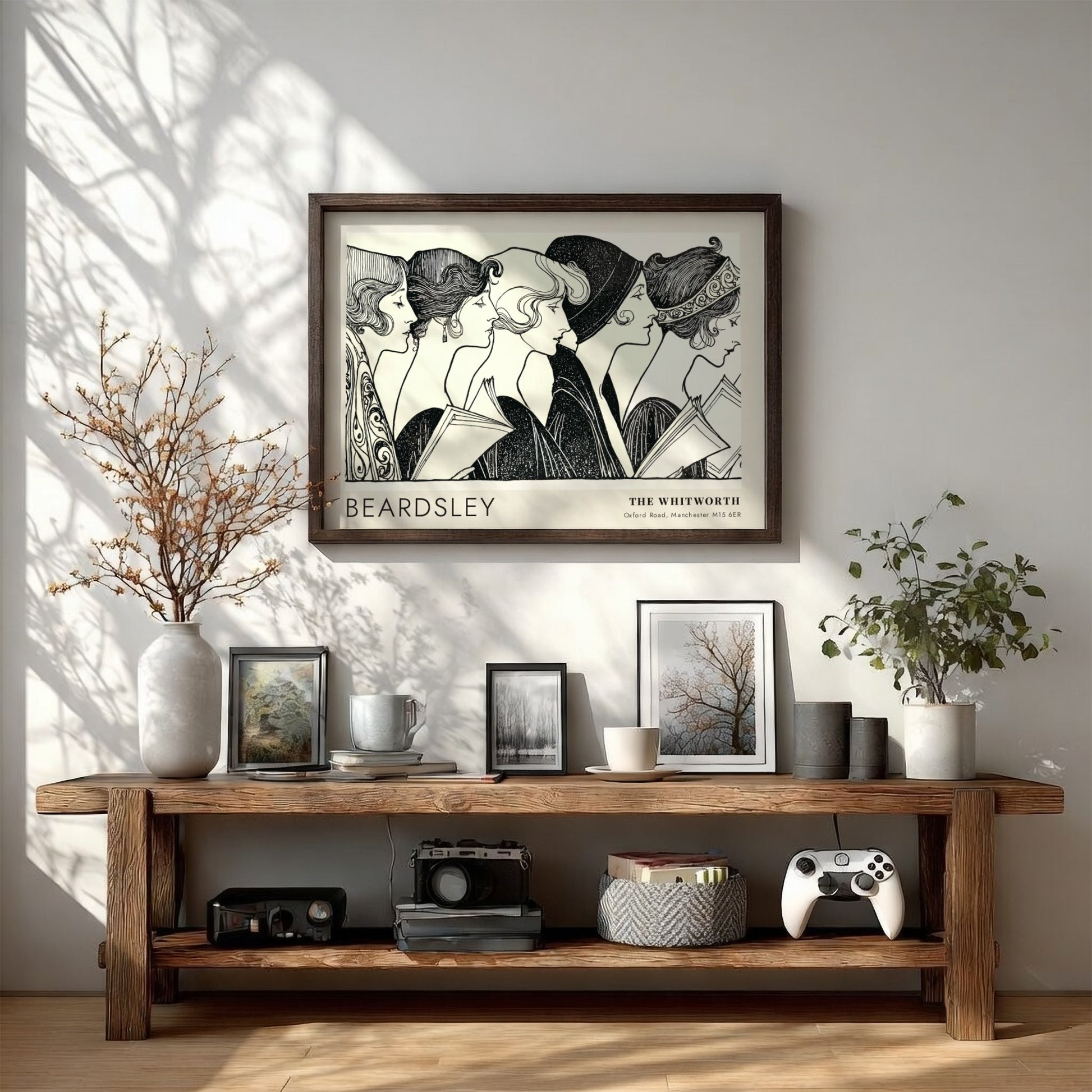 Wall art poster featuring Aubrey Beardsley illustration of five figures at The Whitworth