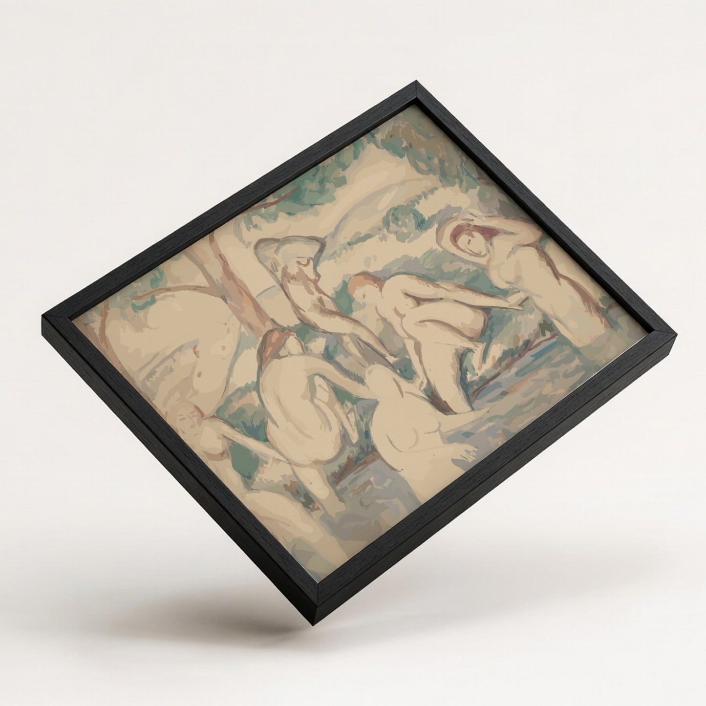 Color lithograph print of Auguste Clot's "The Large Bathers" depicting nude women bathing, in a soft