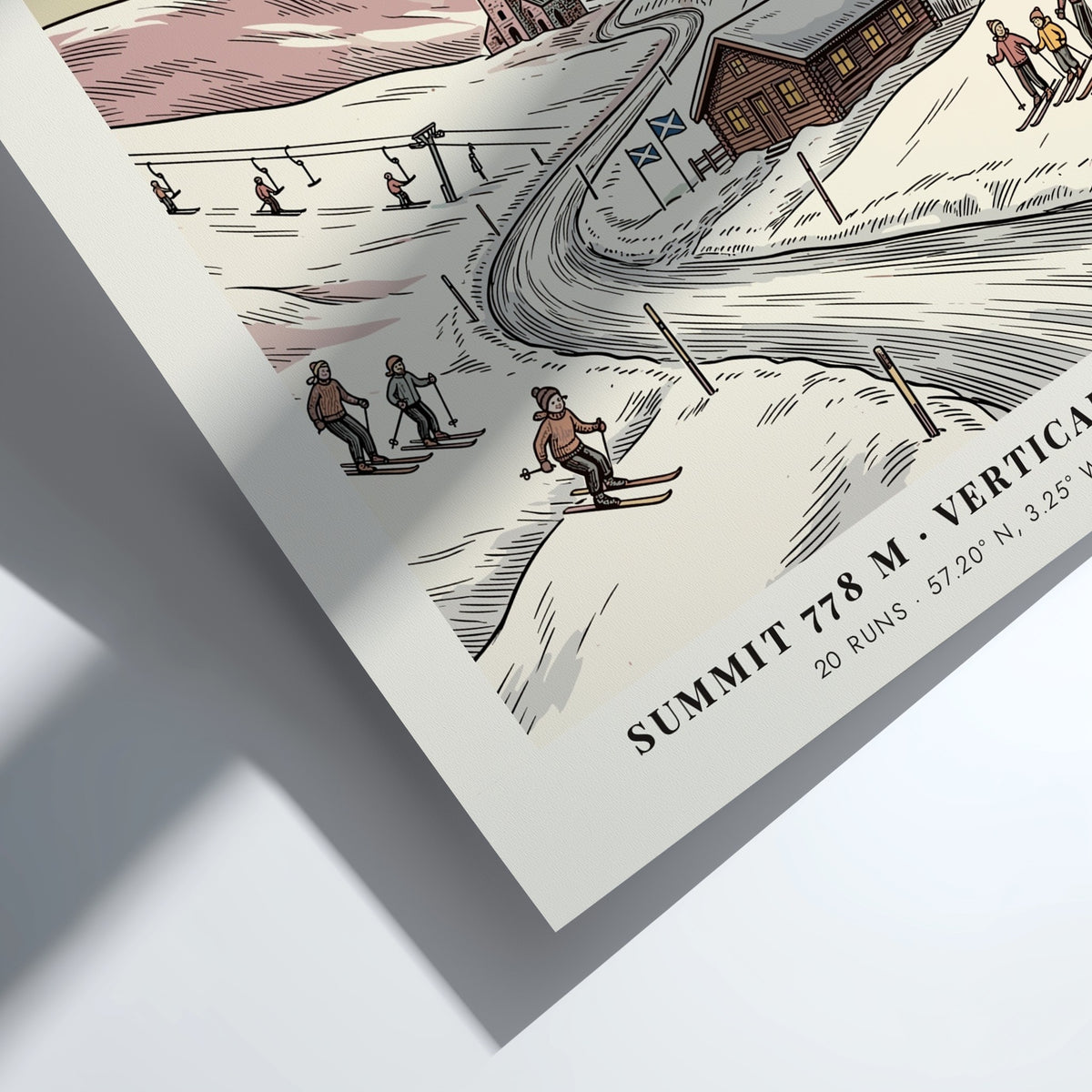 Poster of The Lecht in the Ladder Hills, Scotland, featuring skiers and lifts.
