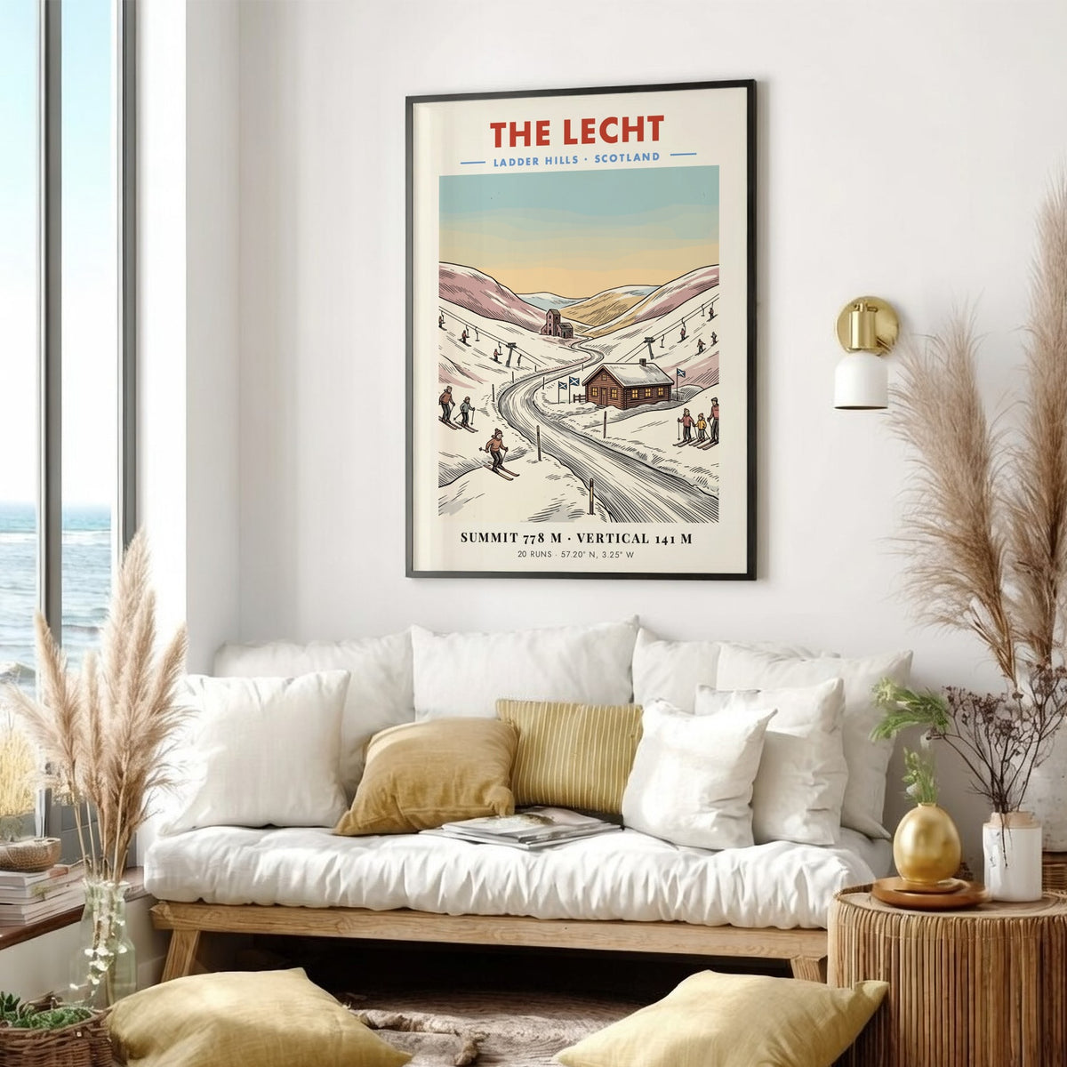 Poster of The Lecht in the Ladder Hills, Scotland, featuring skiers and lifts.