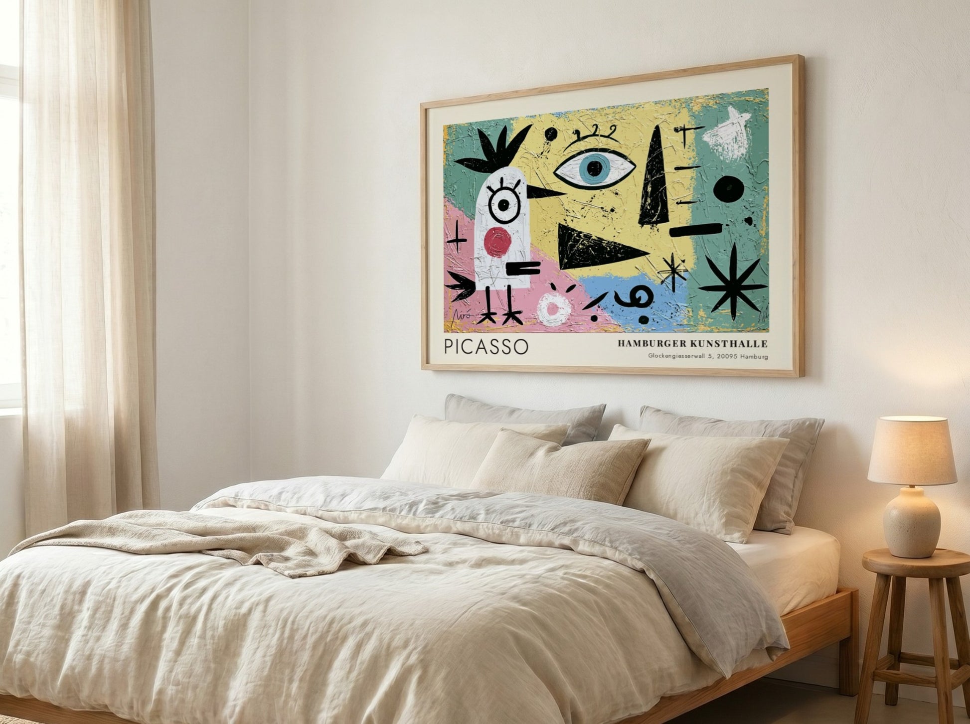 Wall art print featuring The Lovers by Pablo Picasso in vibrant colors and abstract shapes.
